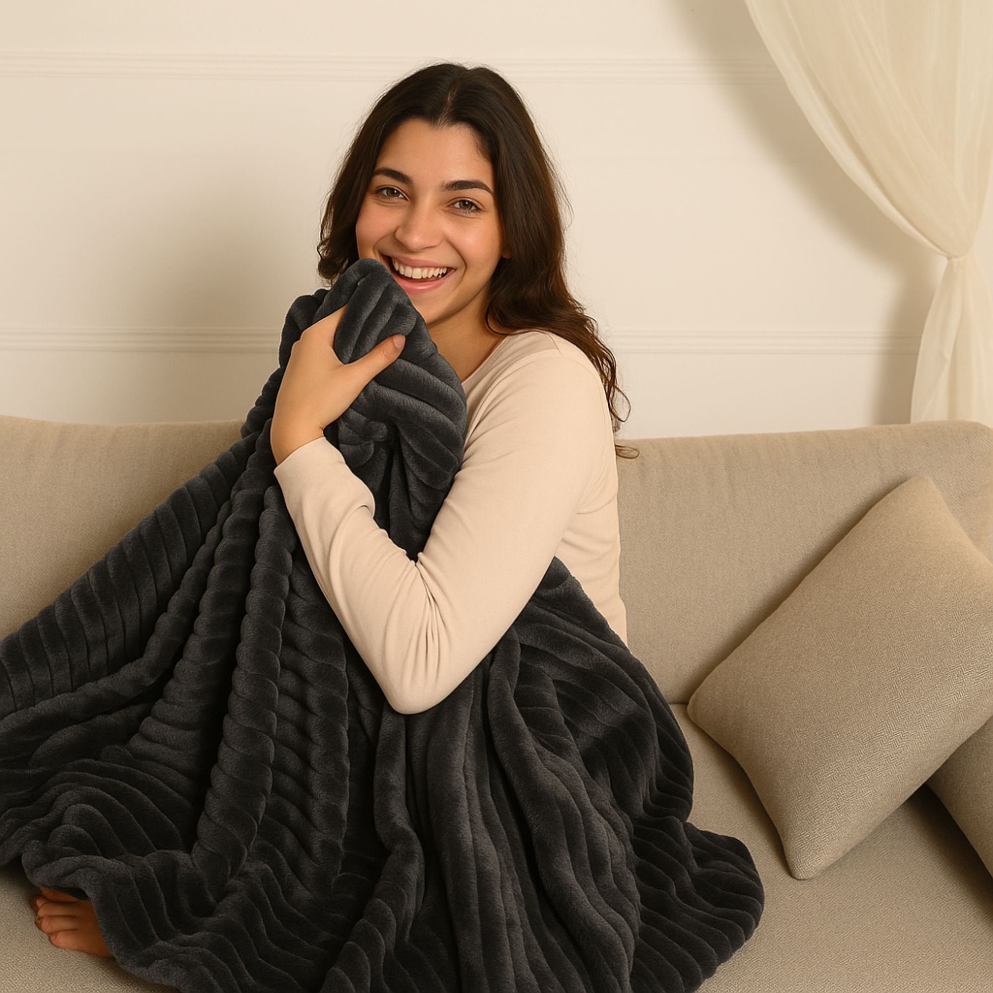 Striped Microfiber Plush Blankets