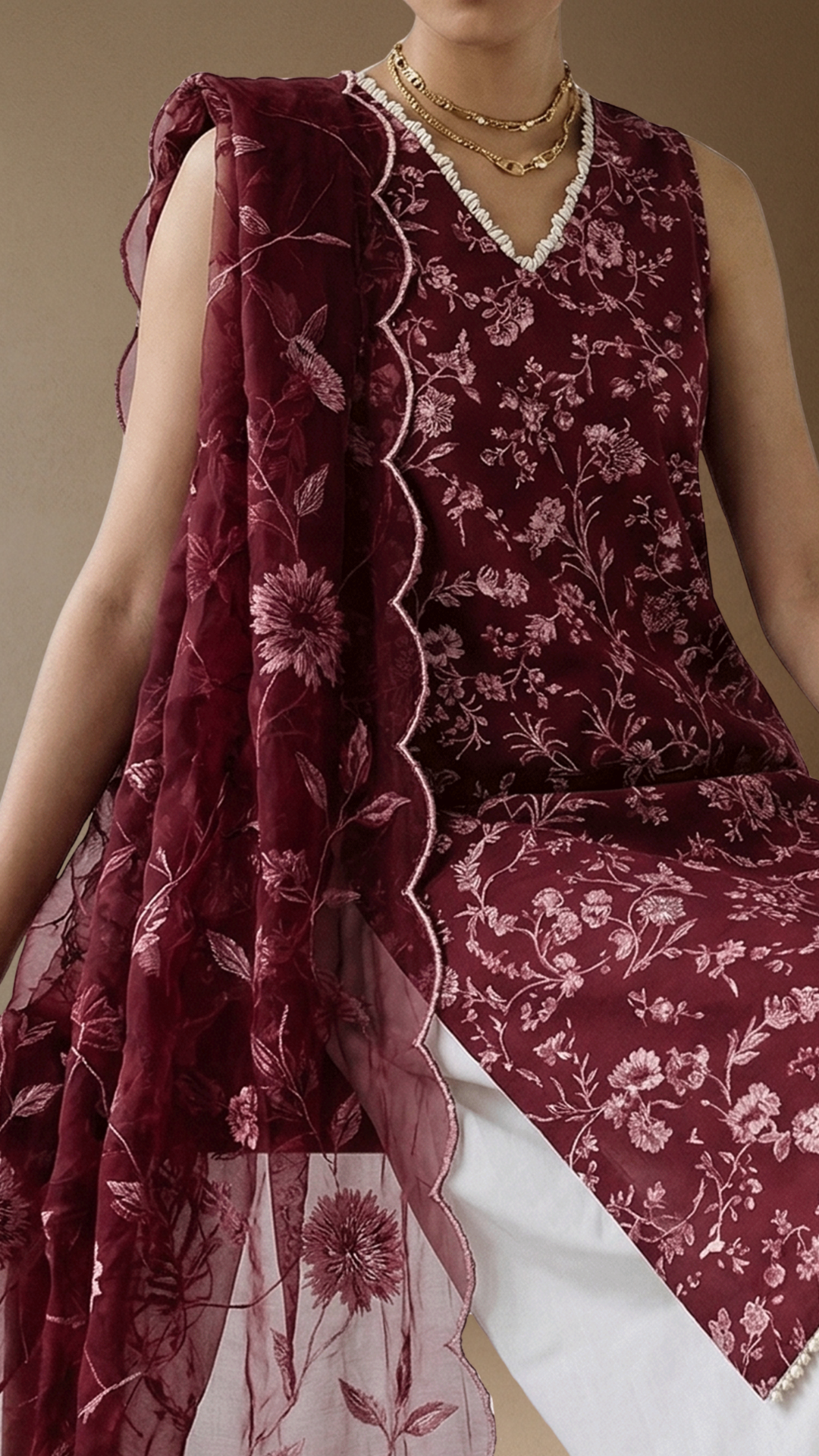 Deep Rouge - Printed Lawn Suit