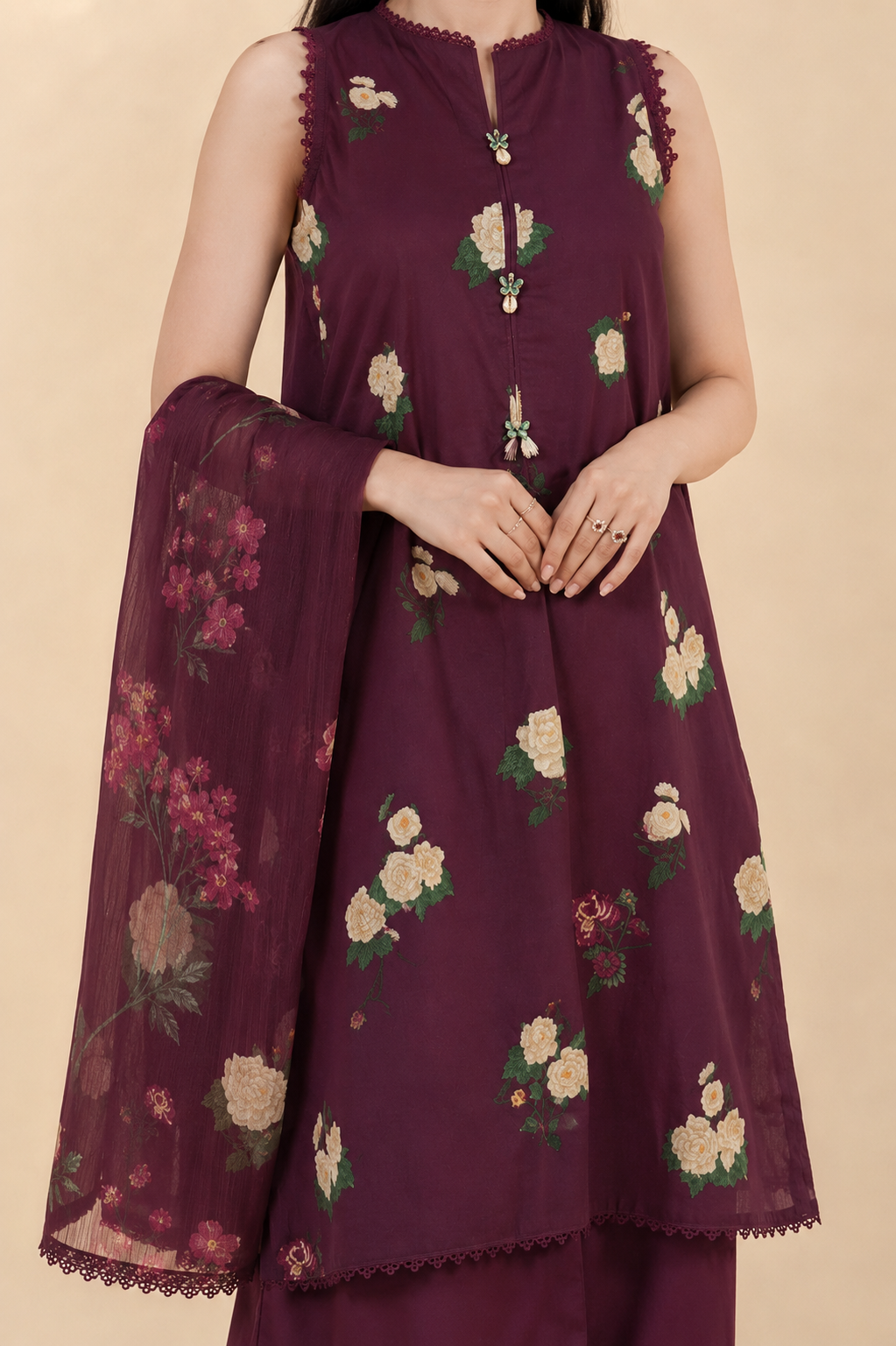 Prune - Printed Lawn Suit