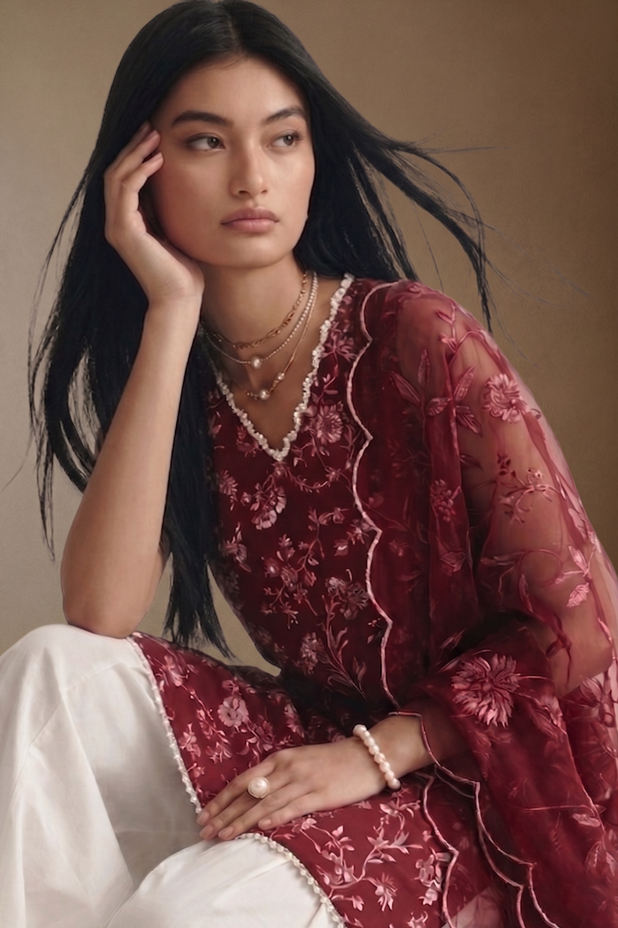 Deep Rouge - Printed Lawn Suit