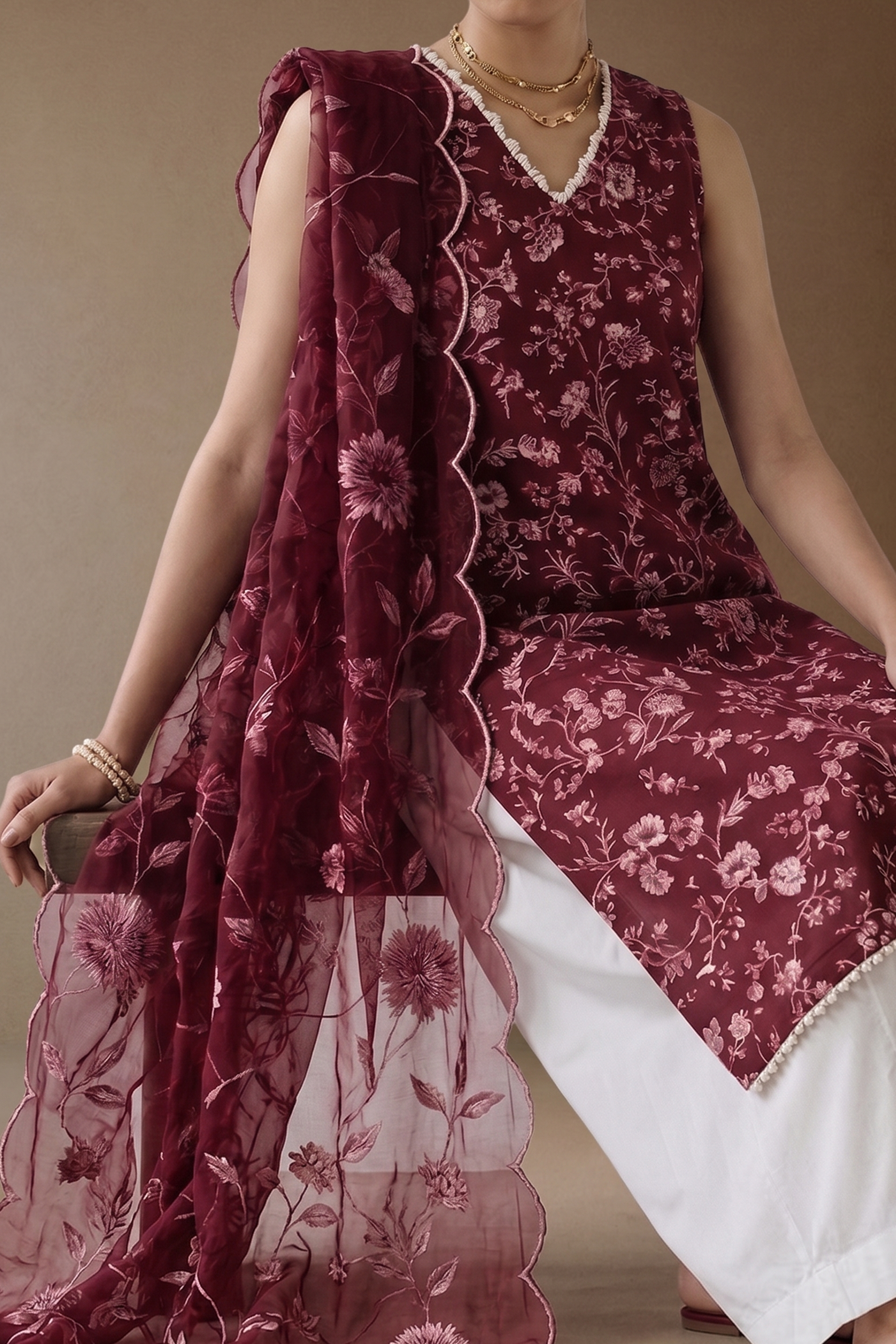 Deep Rouge - Printed Lawn Suit