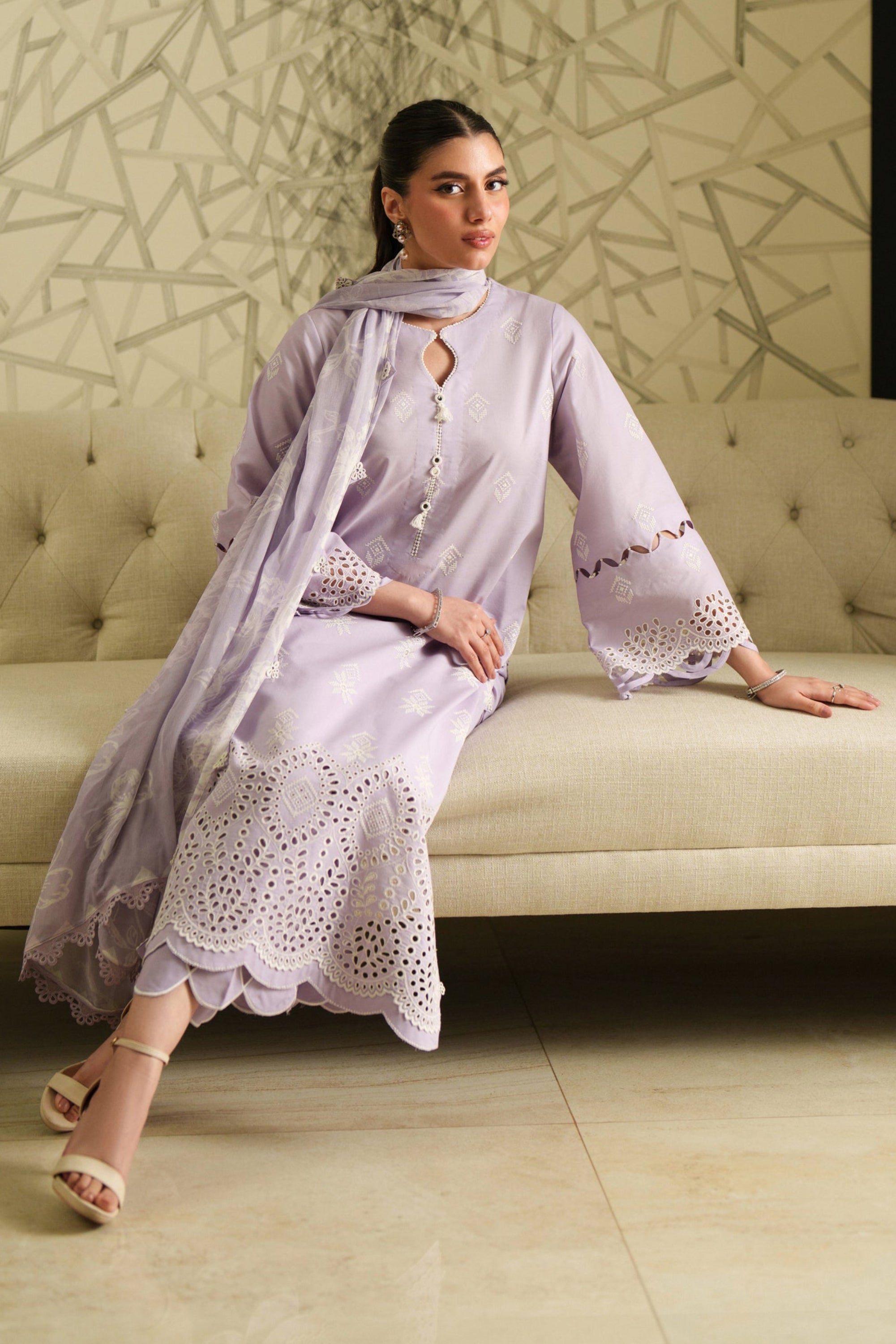 3 Piece Embroidered Lawn Suit - Amethyst Lilac