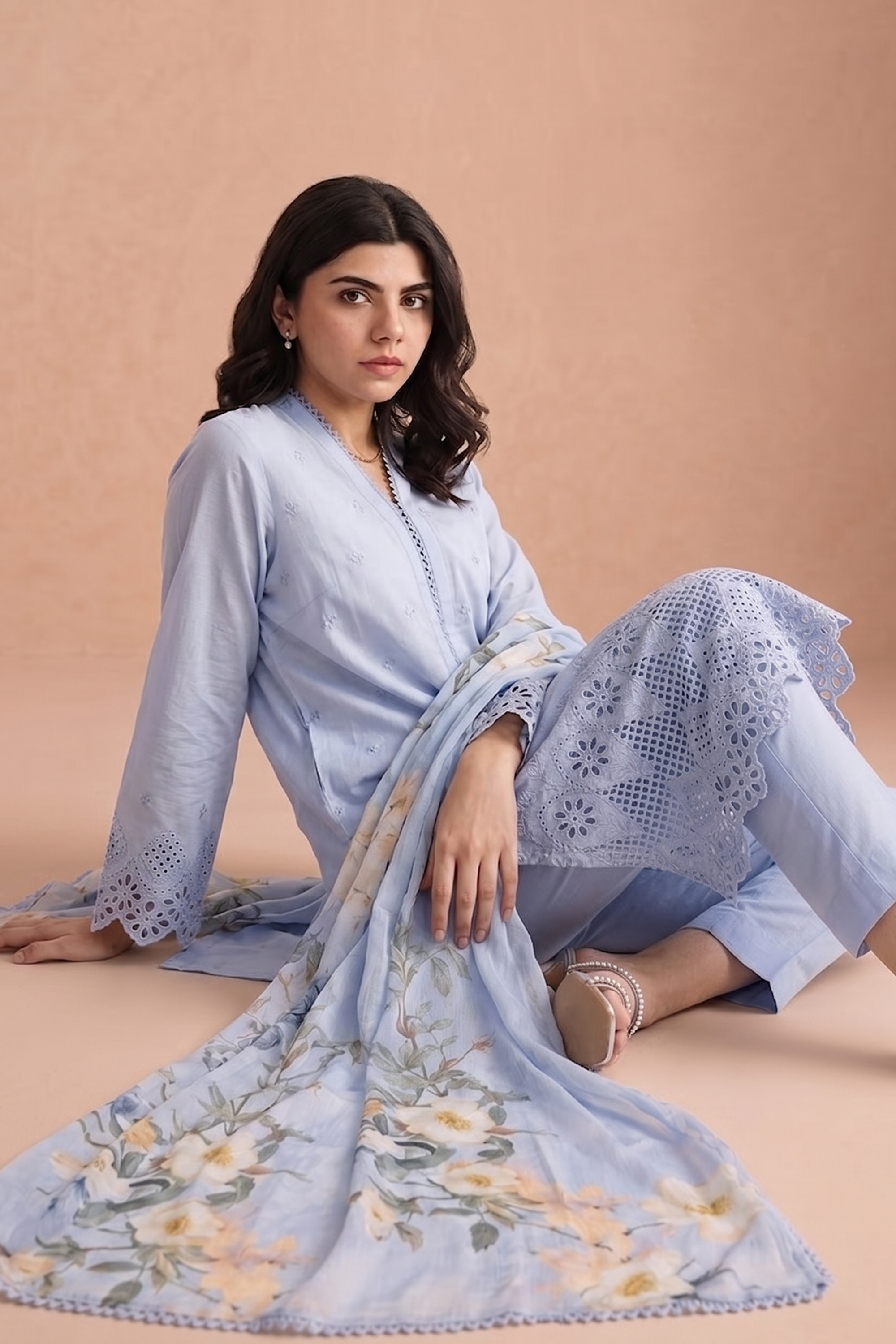 Azure Trellis - Luxury Lawn Suit
