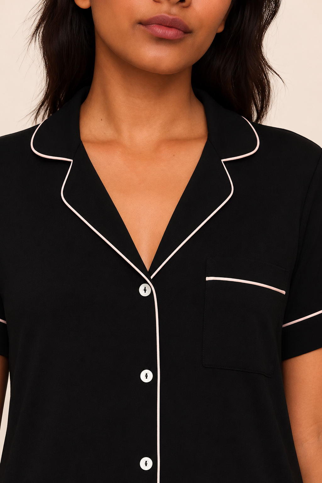 Women's Tencel modal short PJ set in black #color_black#option_short pj set