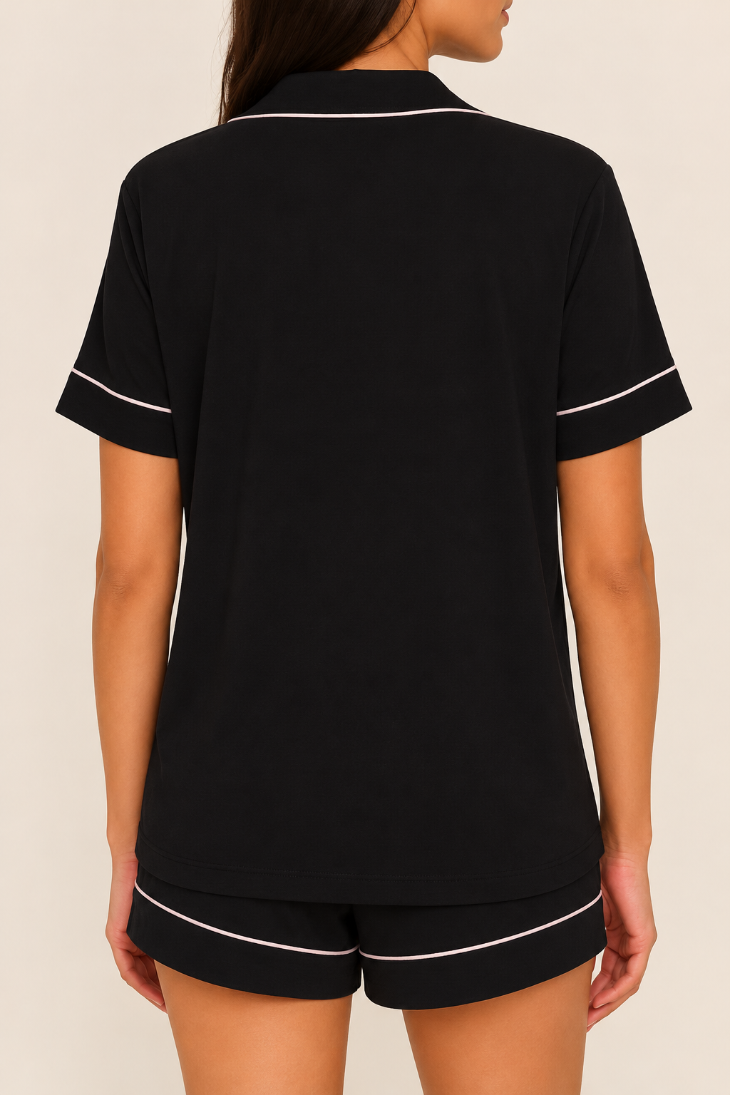 Women's Tencel modal short PJ set in black #color_black#option_short pj set