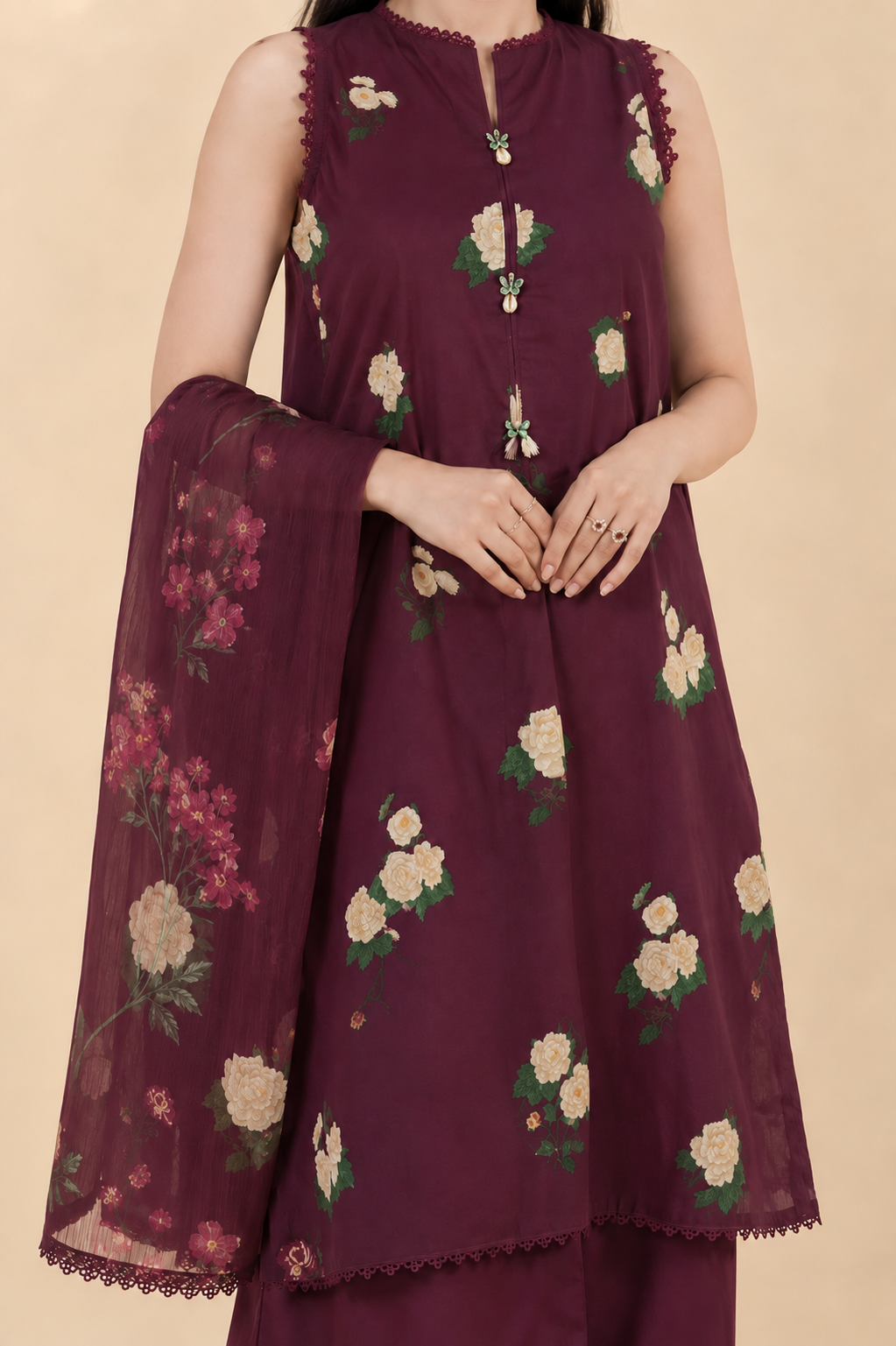 Prune - Printed Lawn Suit