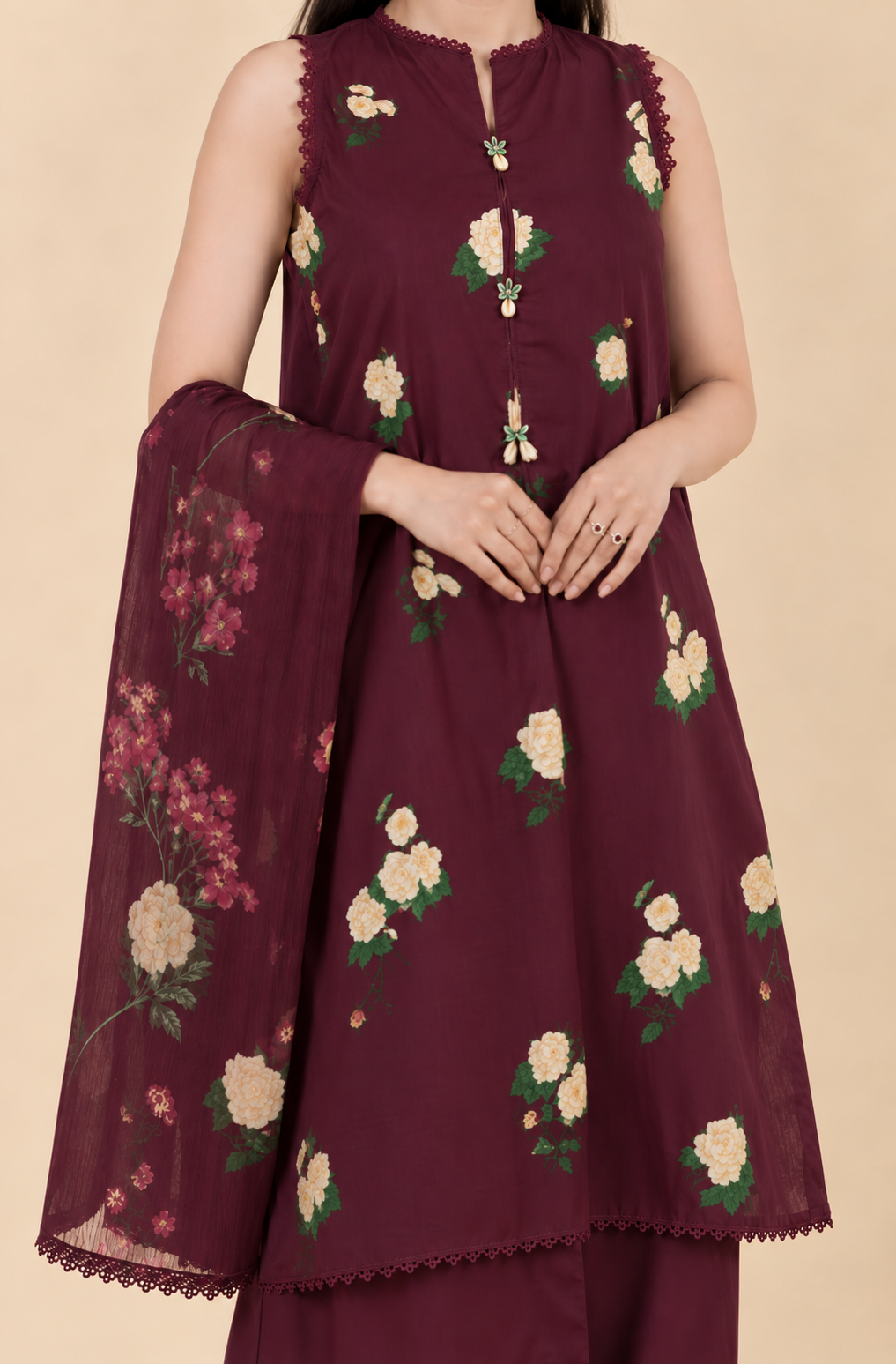 Prune - Printed Lawn Suit