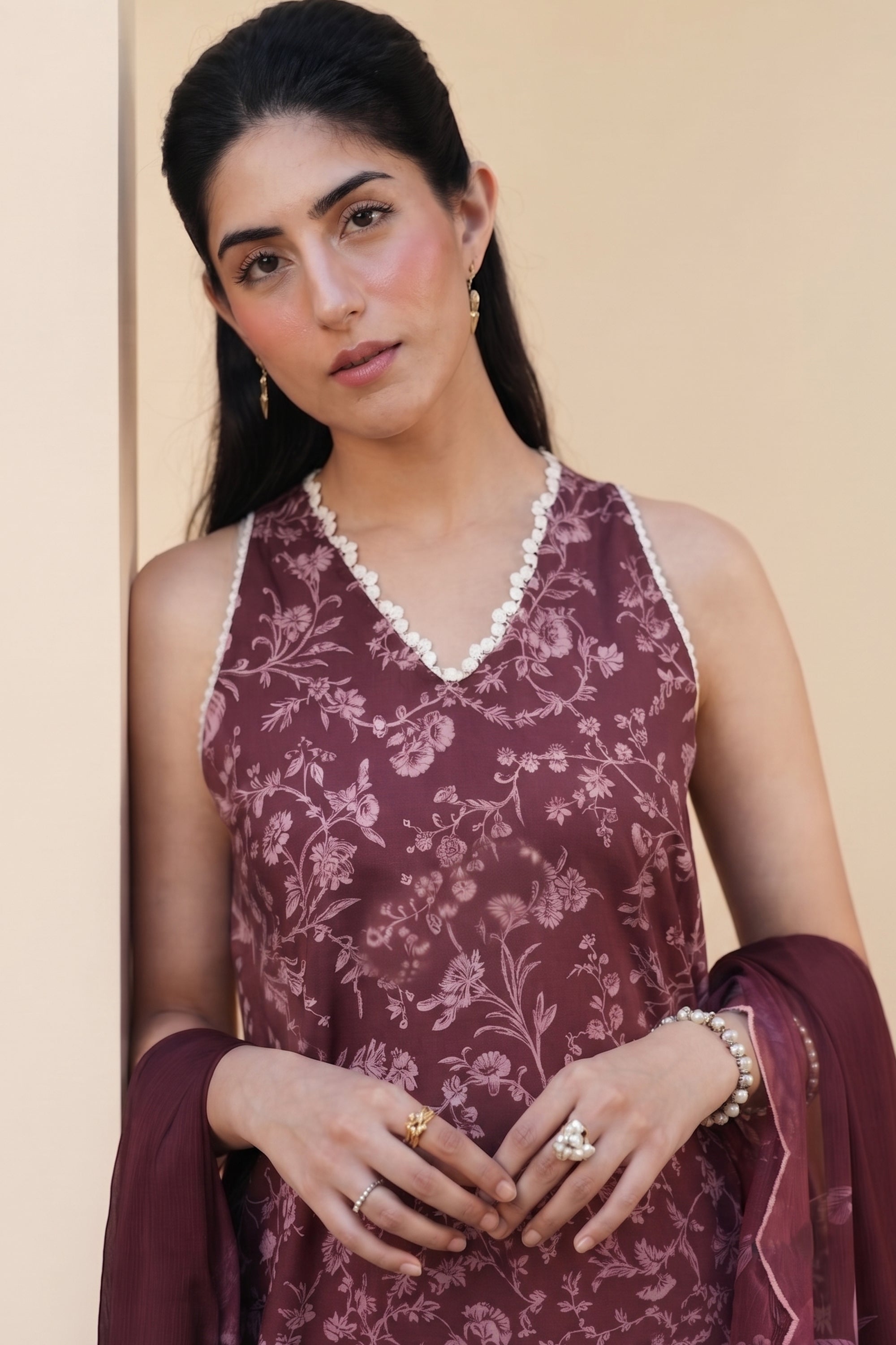 Deep Rouge - Printed Lawn Suit