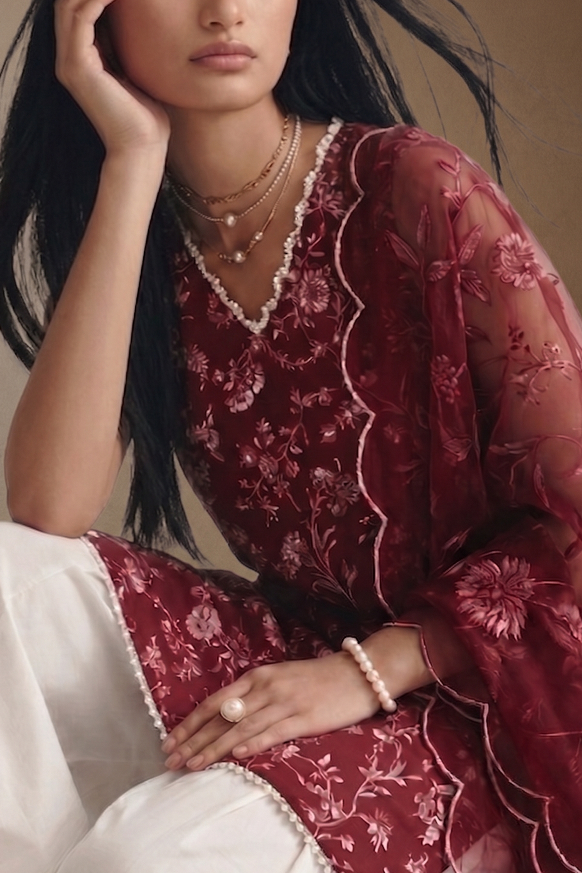 Deep Rouge - Printed Lawn Suit
