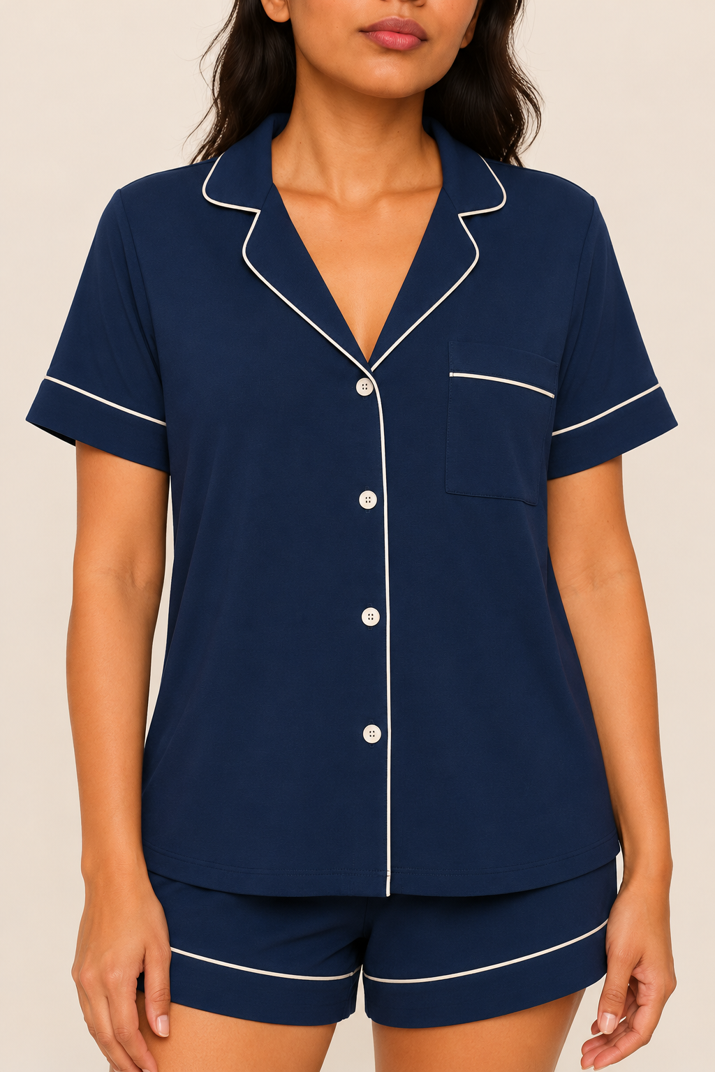 Women's Tencel modal short PJ set in navy #color_navy#option_short pj set
