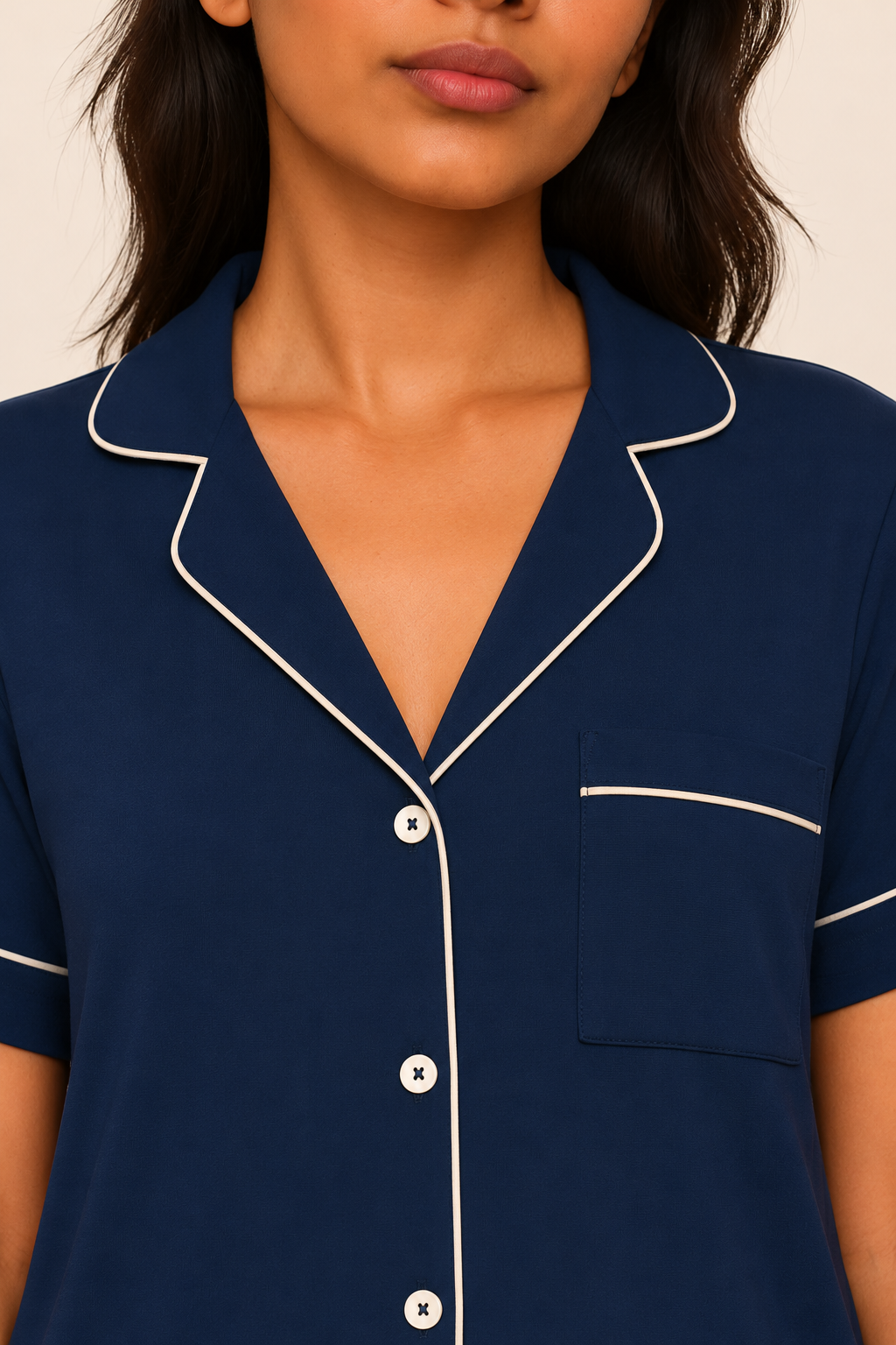 Women's Tencel modal short PJ set in navy #color_navy#option_short pj set