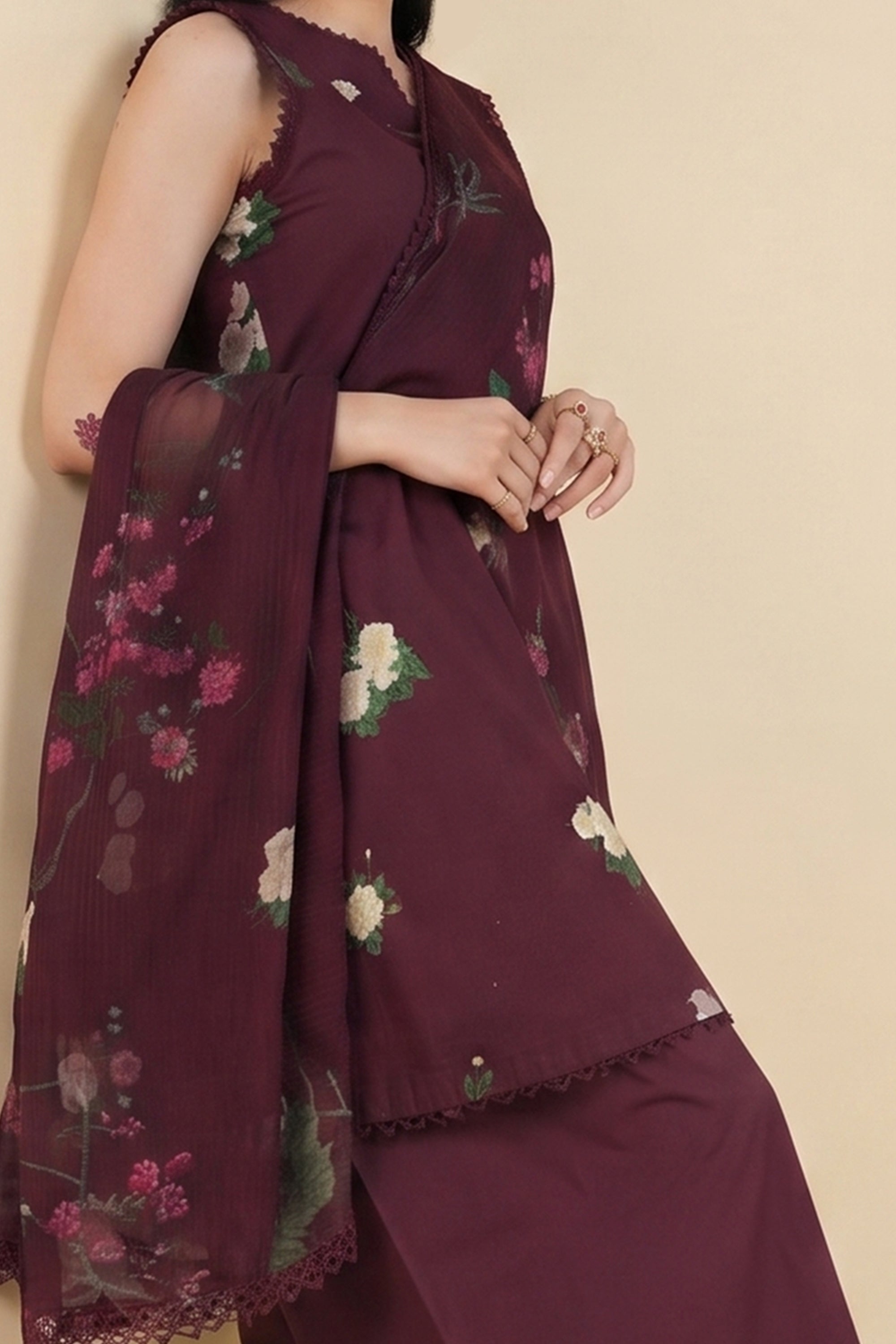 Prune - Printed Lawn Suit