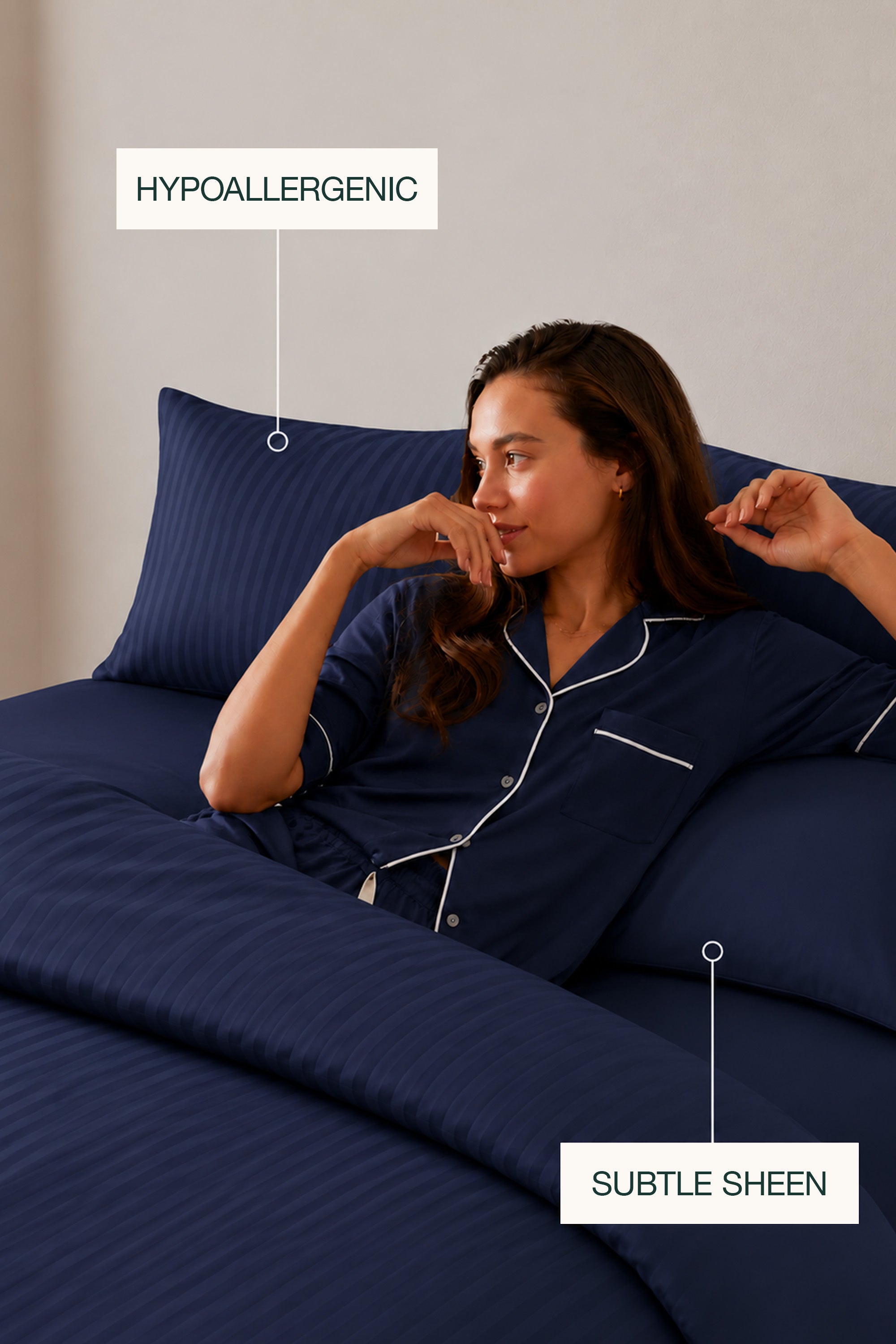 T300 Luxe Bamboo Navy Striped Duvet Cover Set