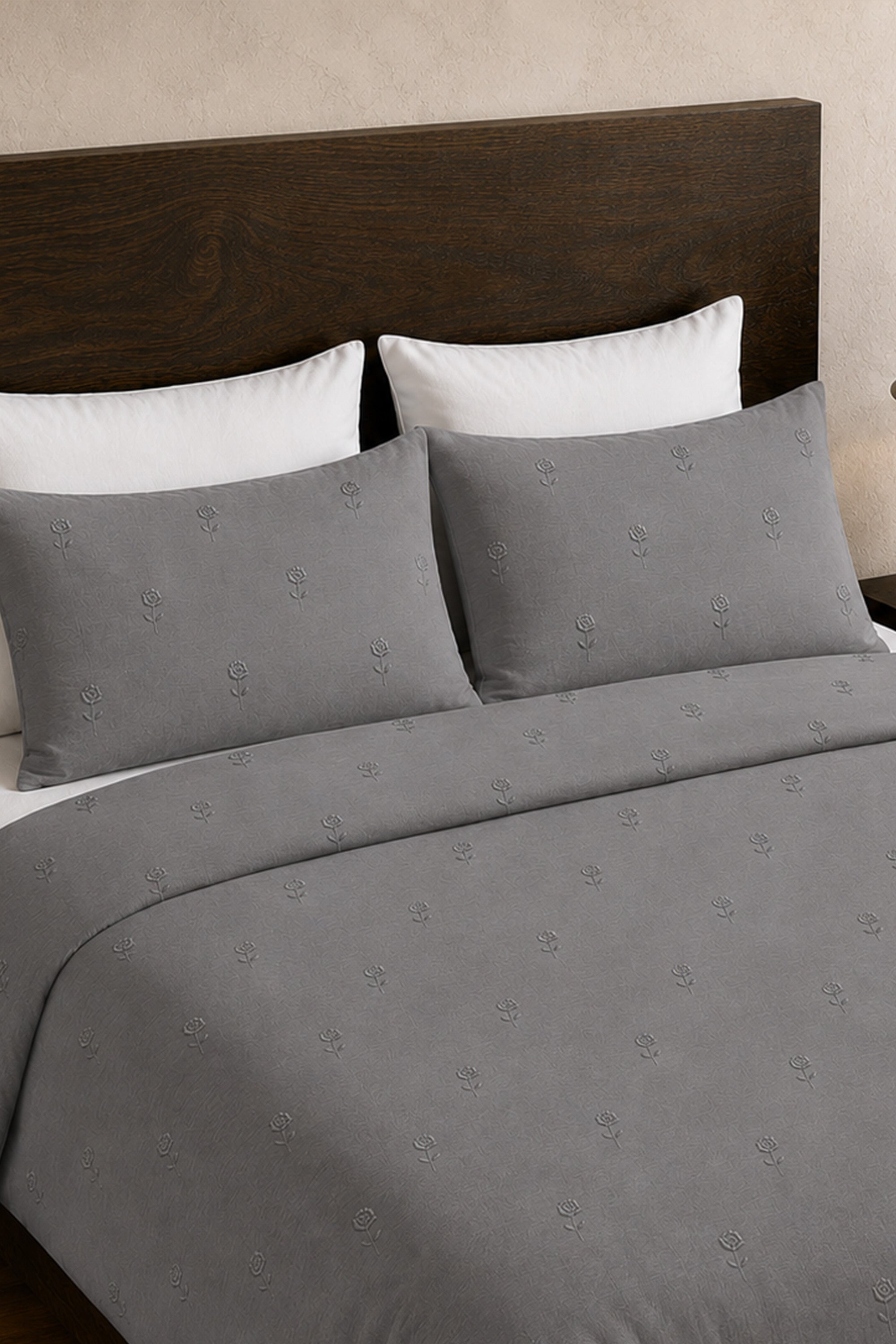 T400 Luxe Grey Embroidered Egyptian Cotton Duvet Cover Set