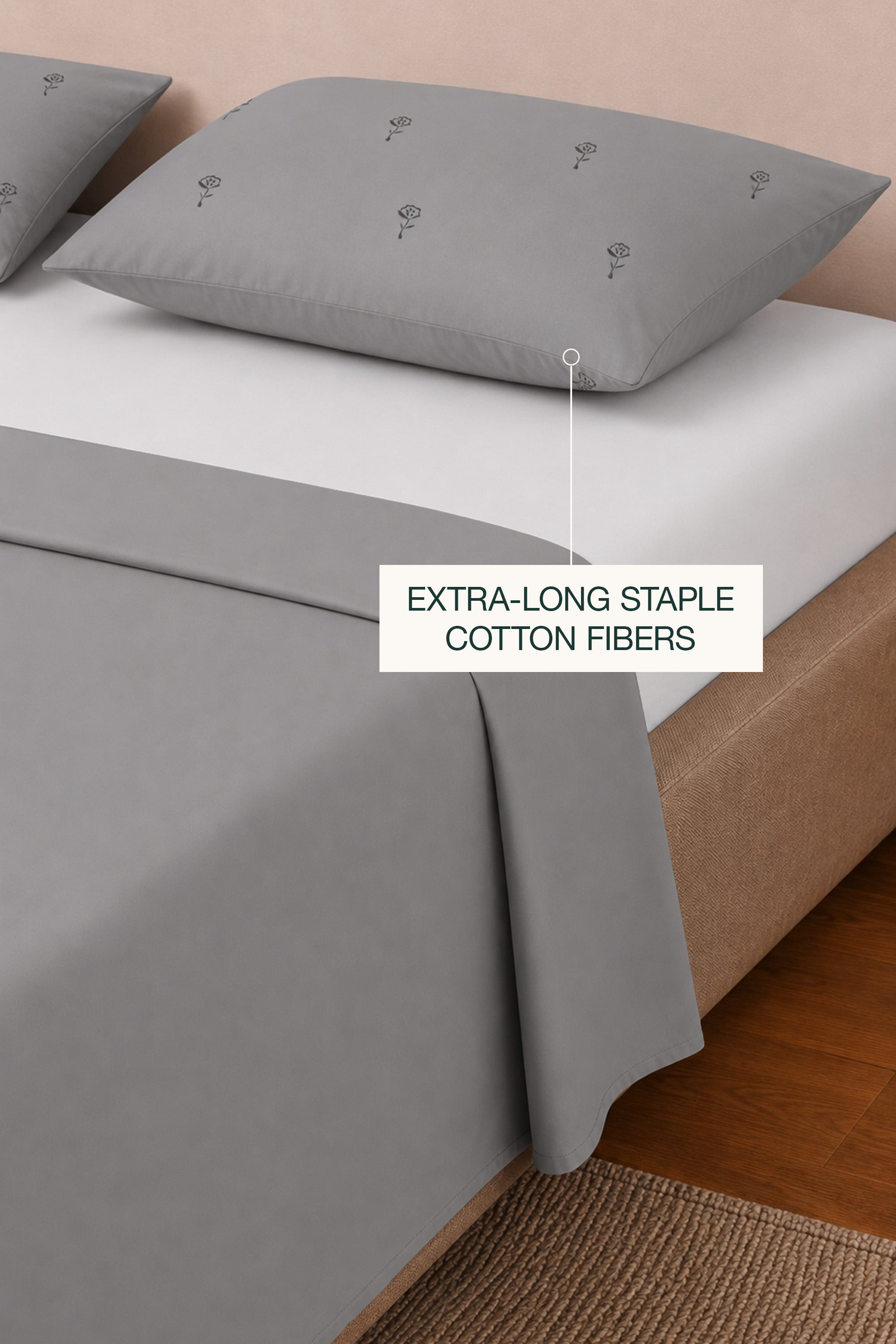 T400 Luxe Grey Embroidered Egyptian Cotton Bed Sheet Set