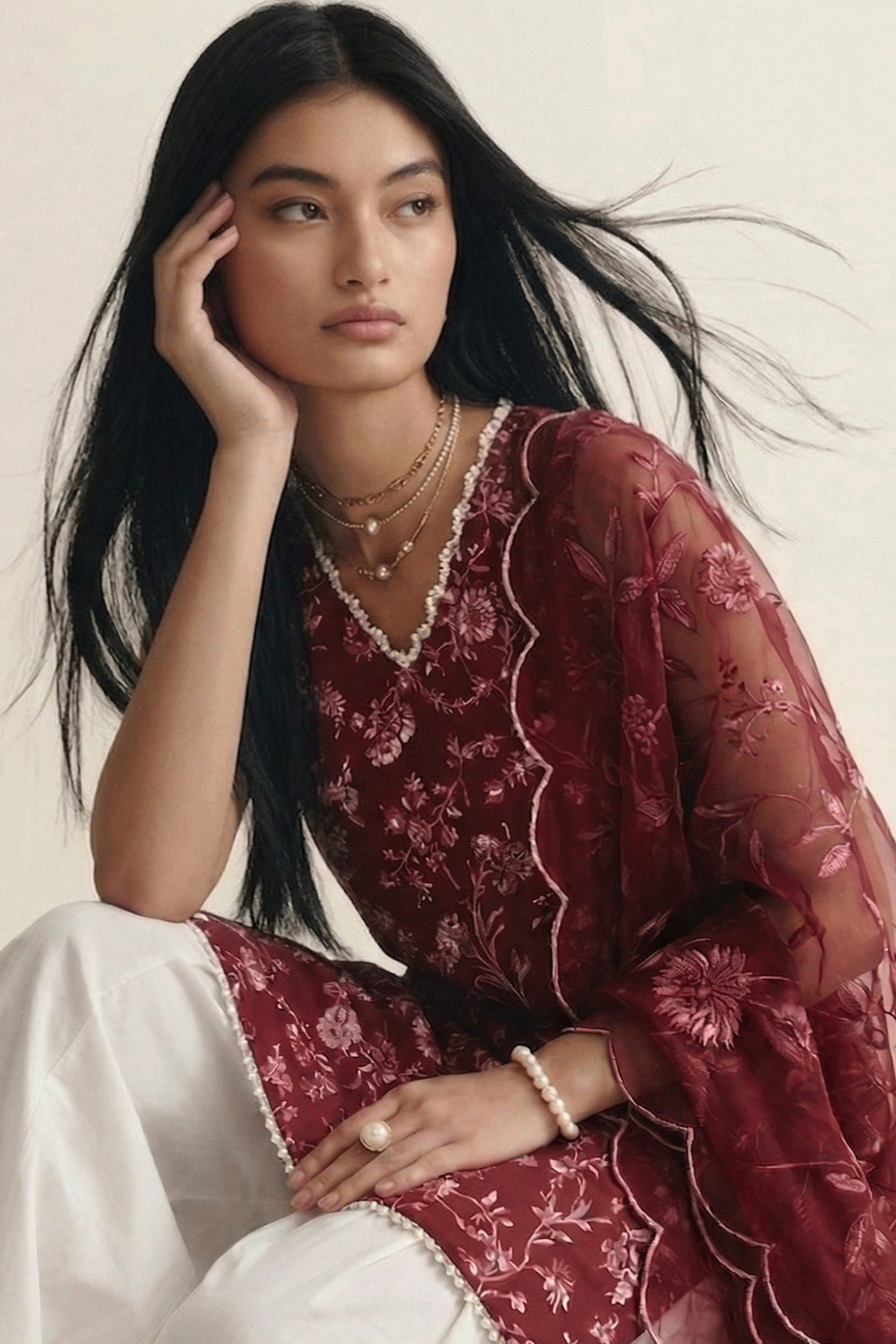 Deep Rouge - Printed Lawn Suit