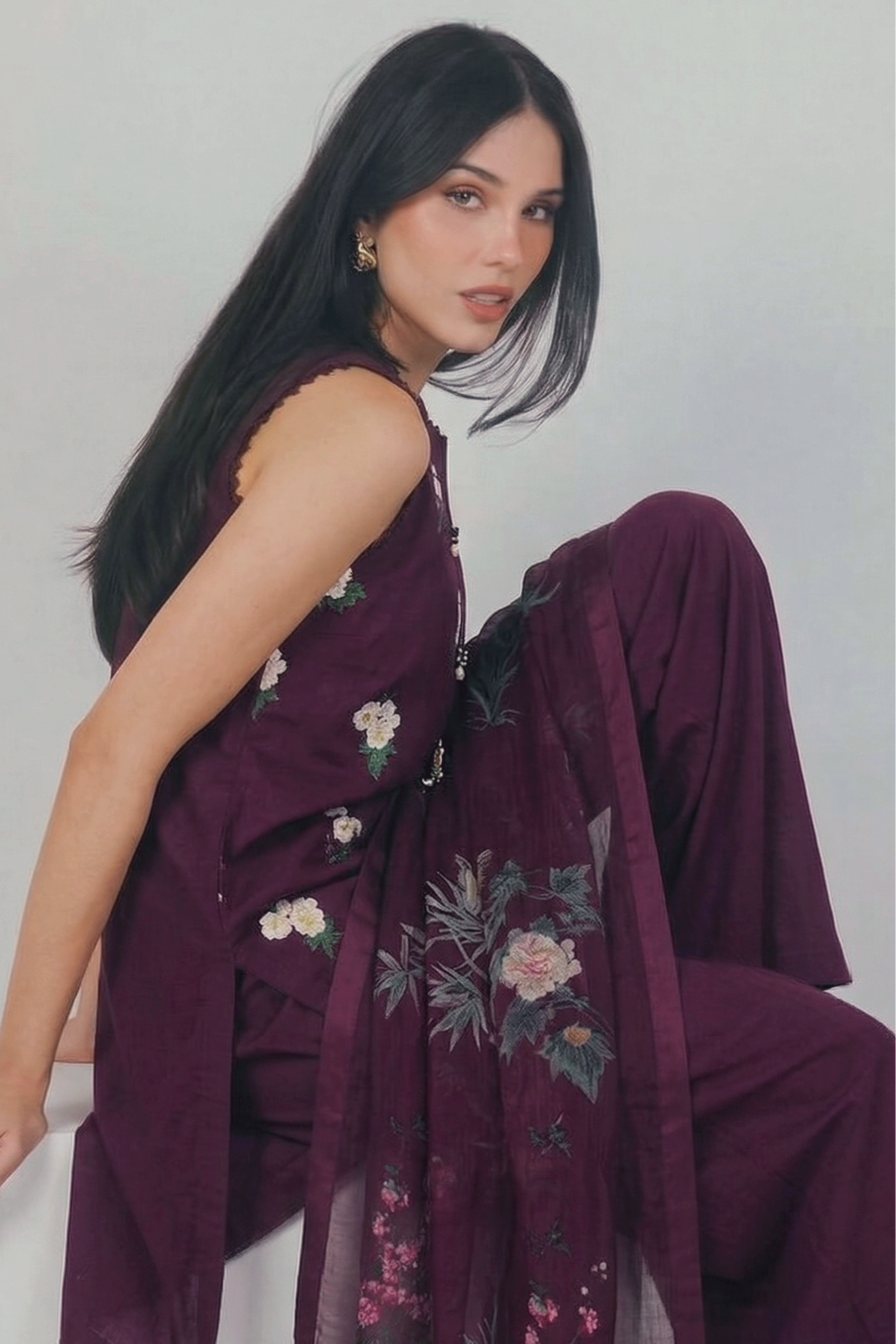 Prune - Printed Lawn Suit