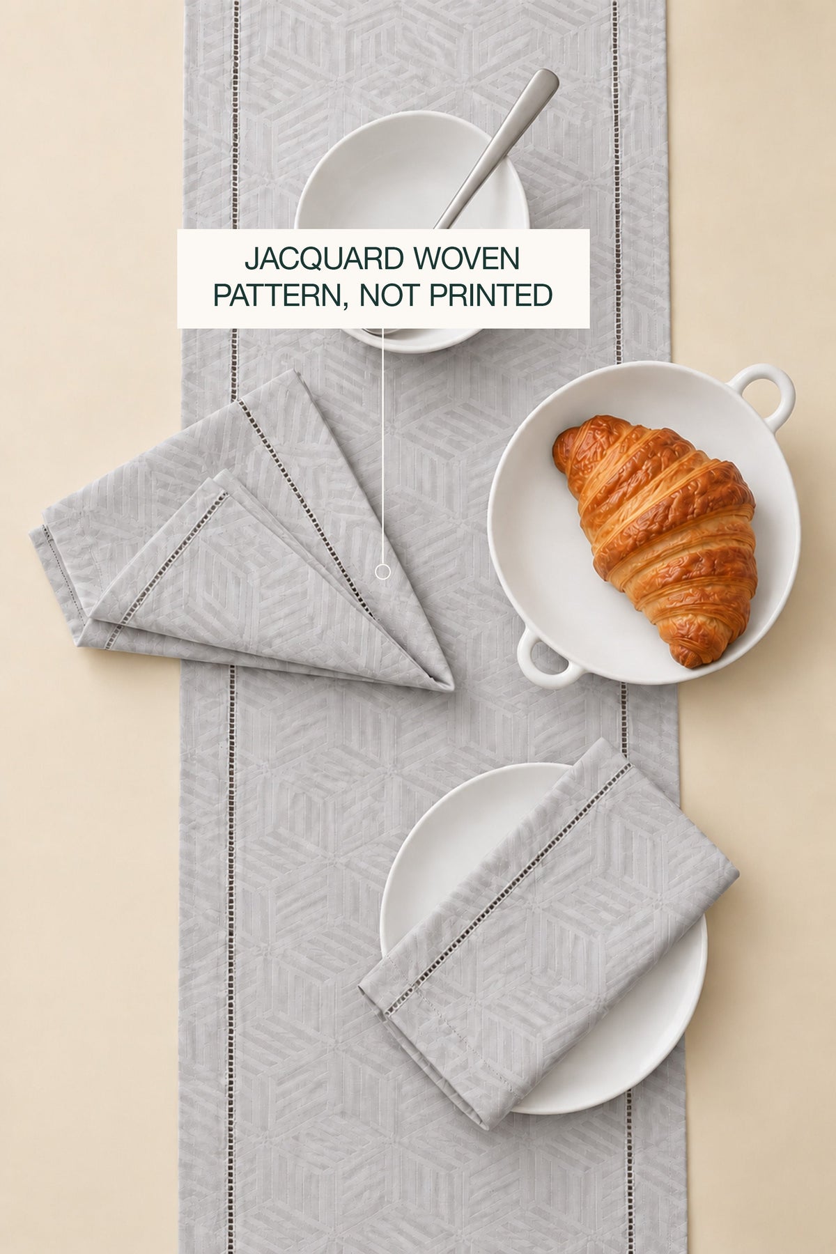 Jacquard table runner in light grey #color_light grey