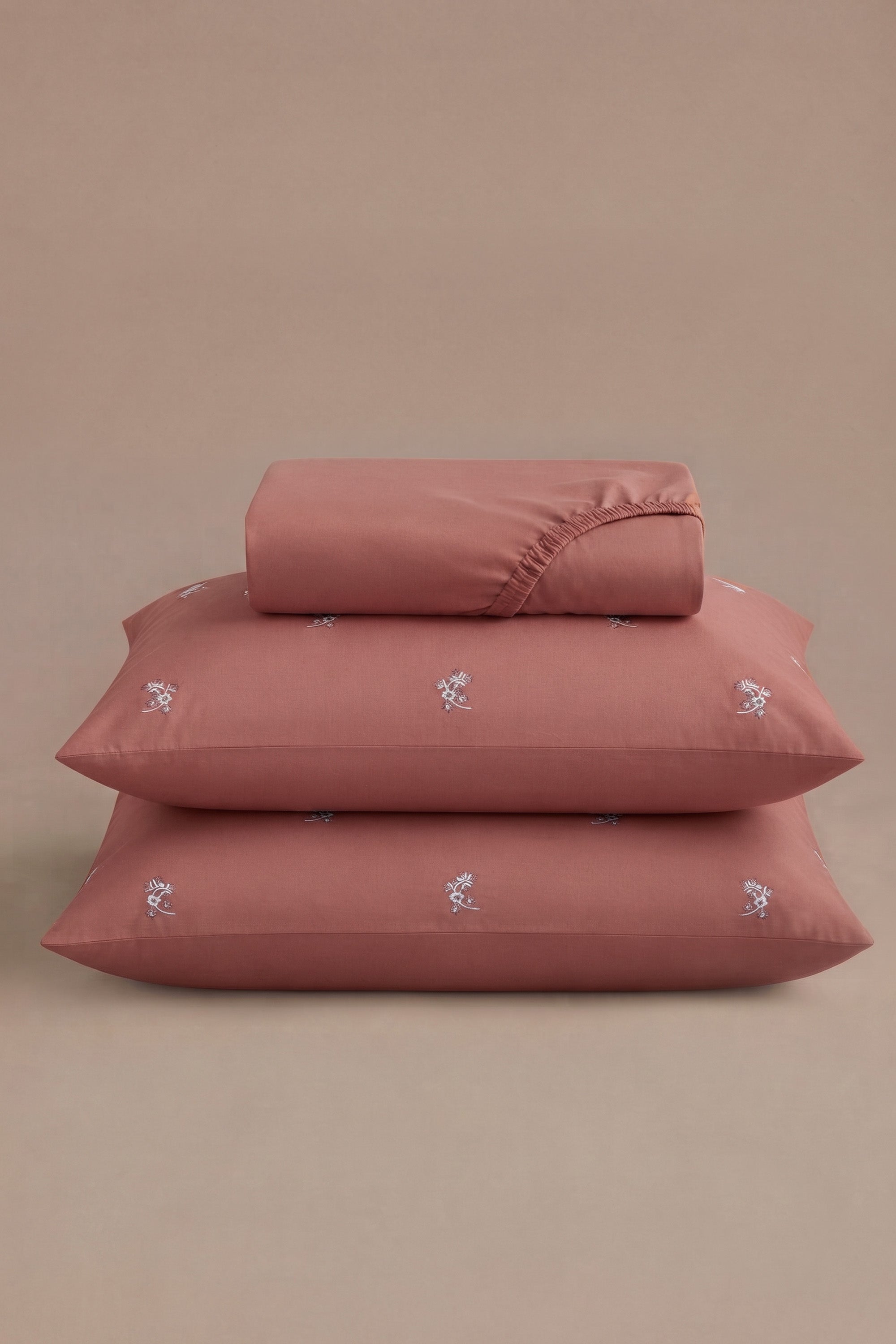 T400 Luxe Terracotta Embroidered Egyptian Cotton Bed Sheet Set