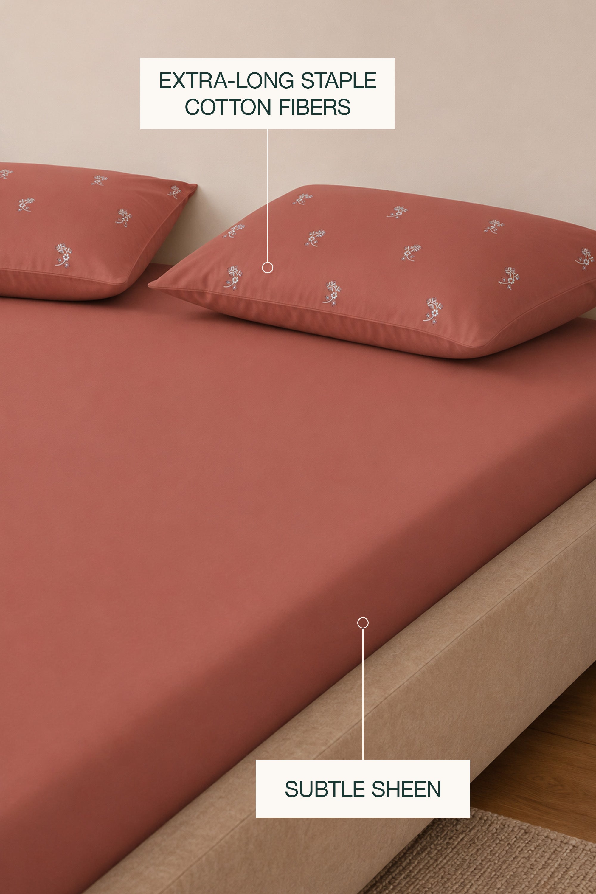 T400 Luxe Terracotta Embroidered Egyptian Cotton Bed Sheet Set