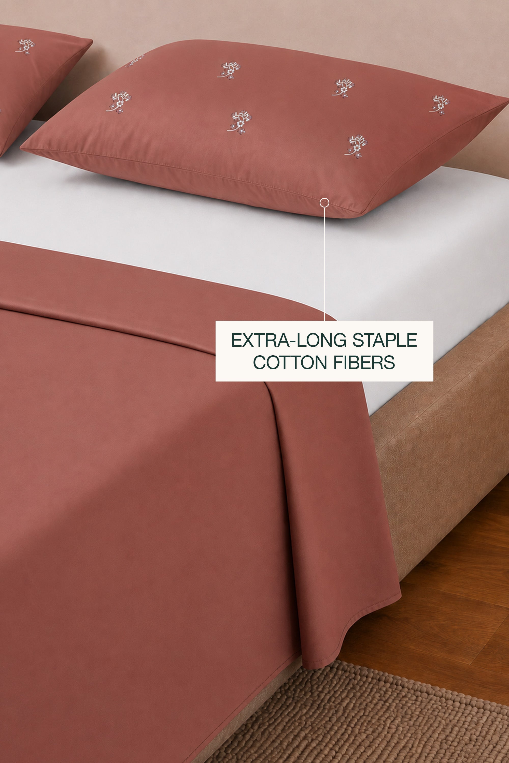T400 Luxe Terracotta Embroidered Egyptian Cotton Bed Sheet Set