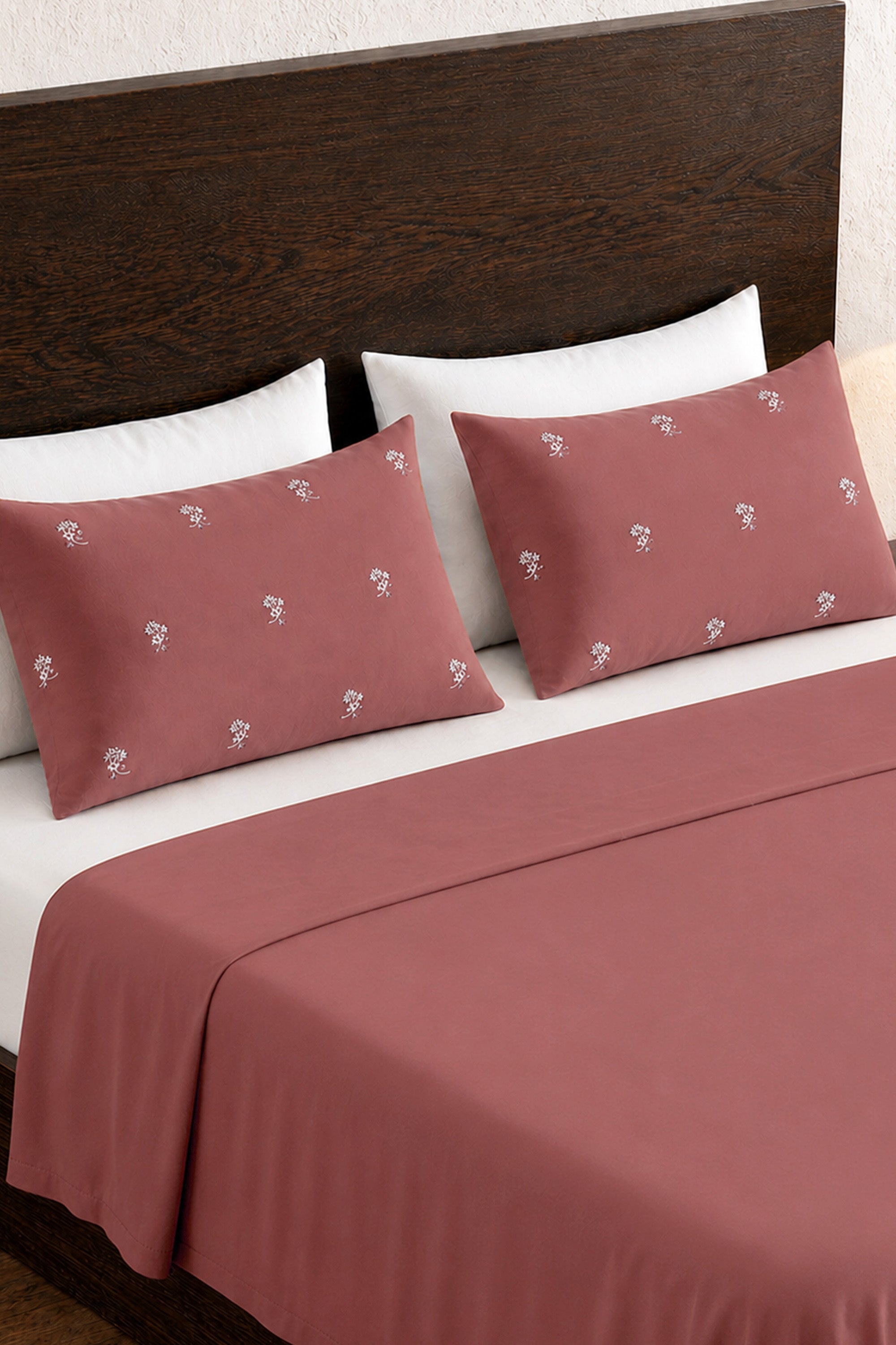 T400 Luxe Terracotta Embroidered Egyptian Cotton Bed Sheet Set