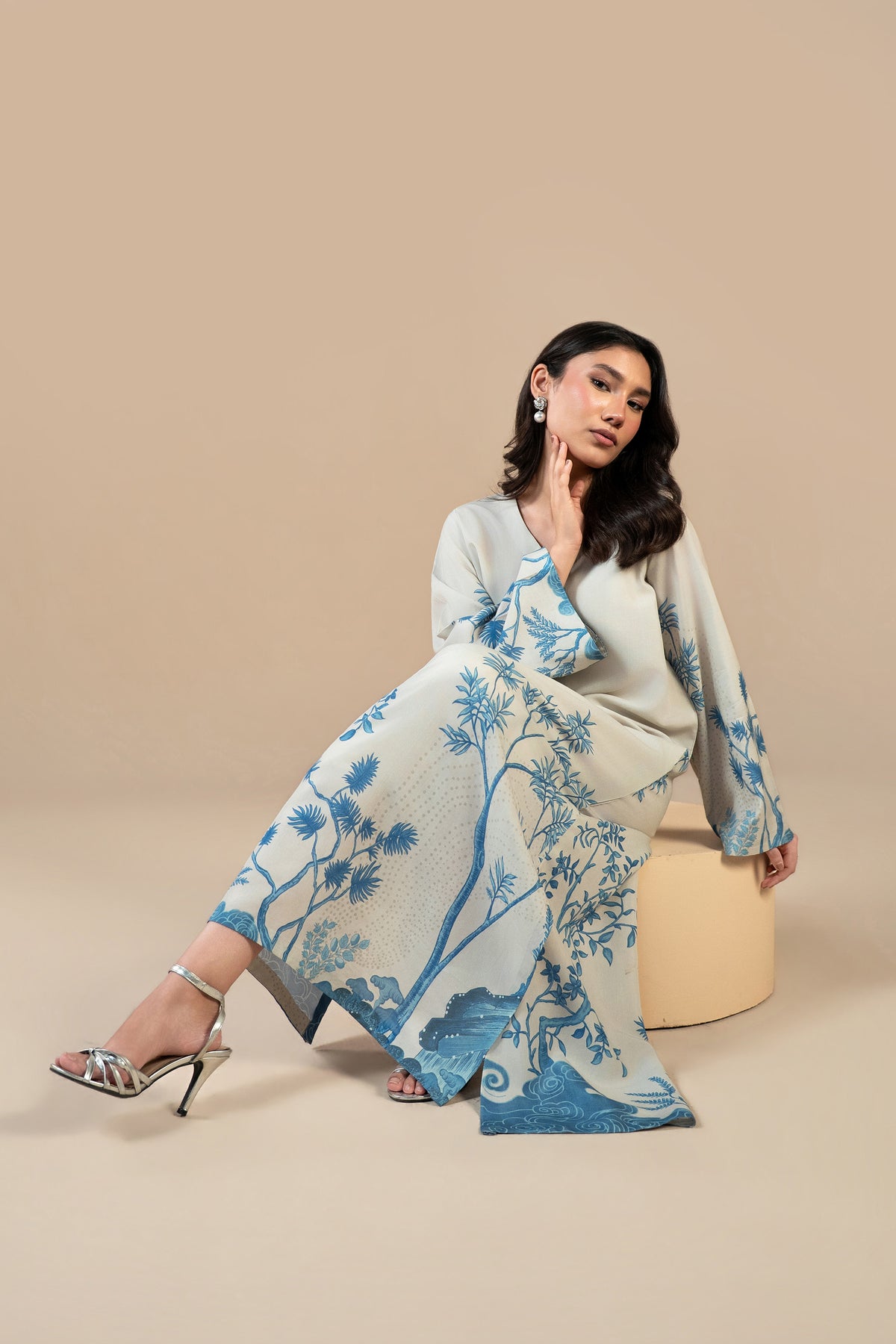 Cobalt Mist Silk Kaftan