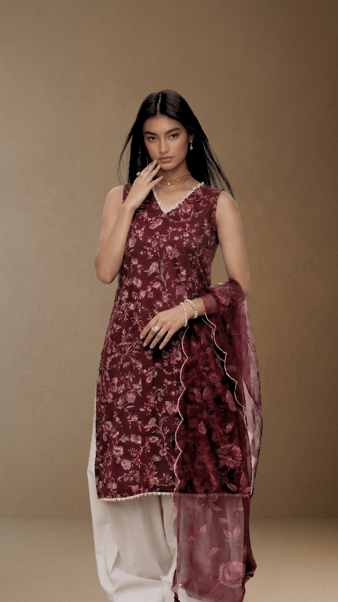 Deep Rouge - Printed Lawn Suit