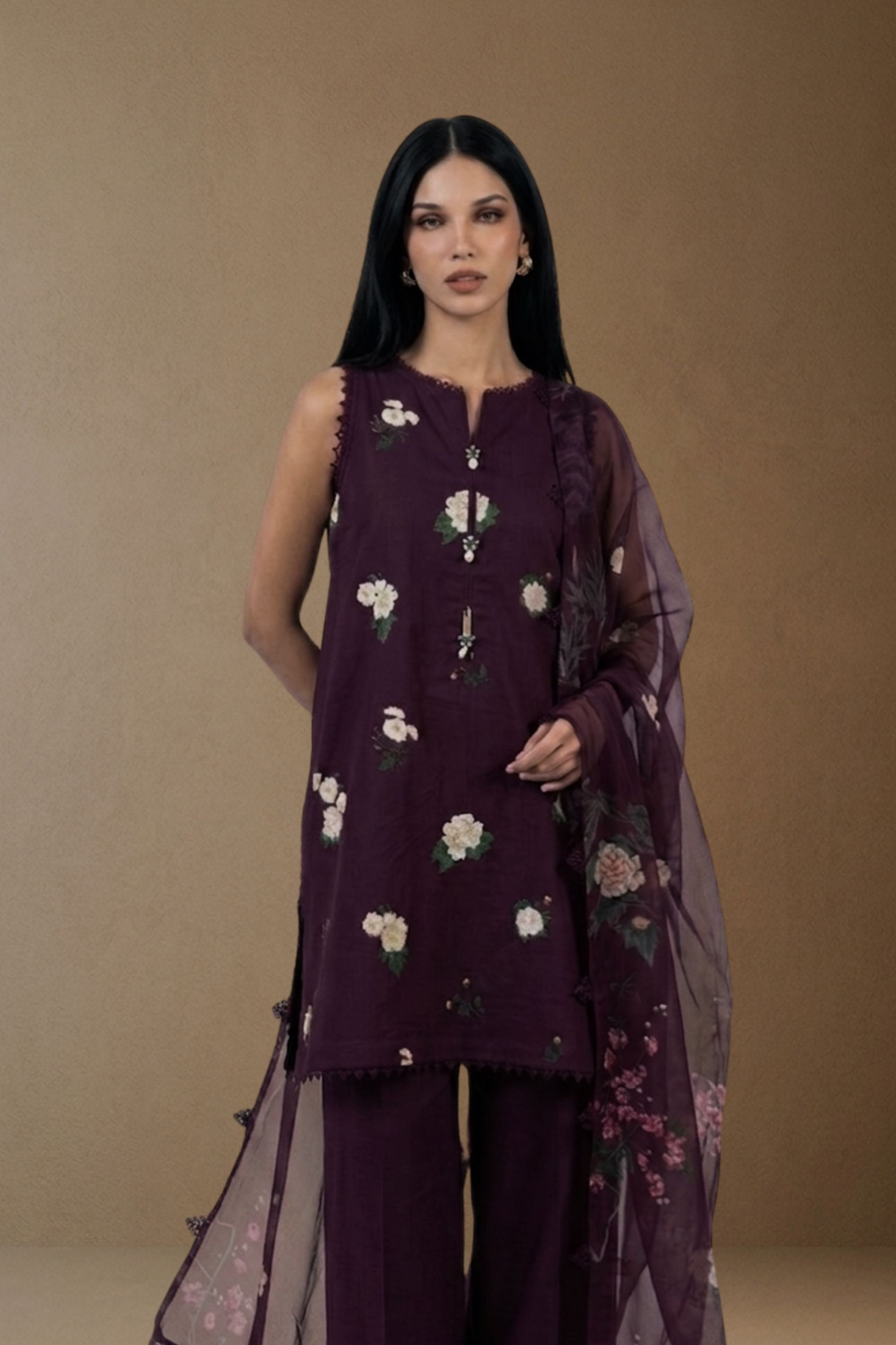 Prune - Printed Lawn Suit