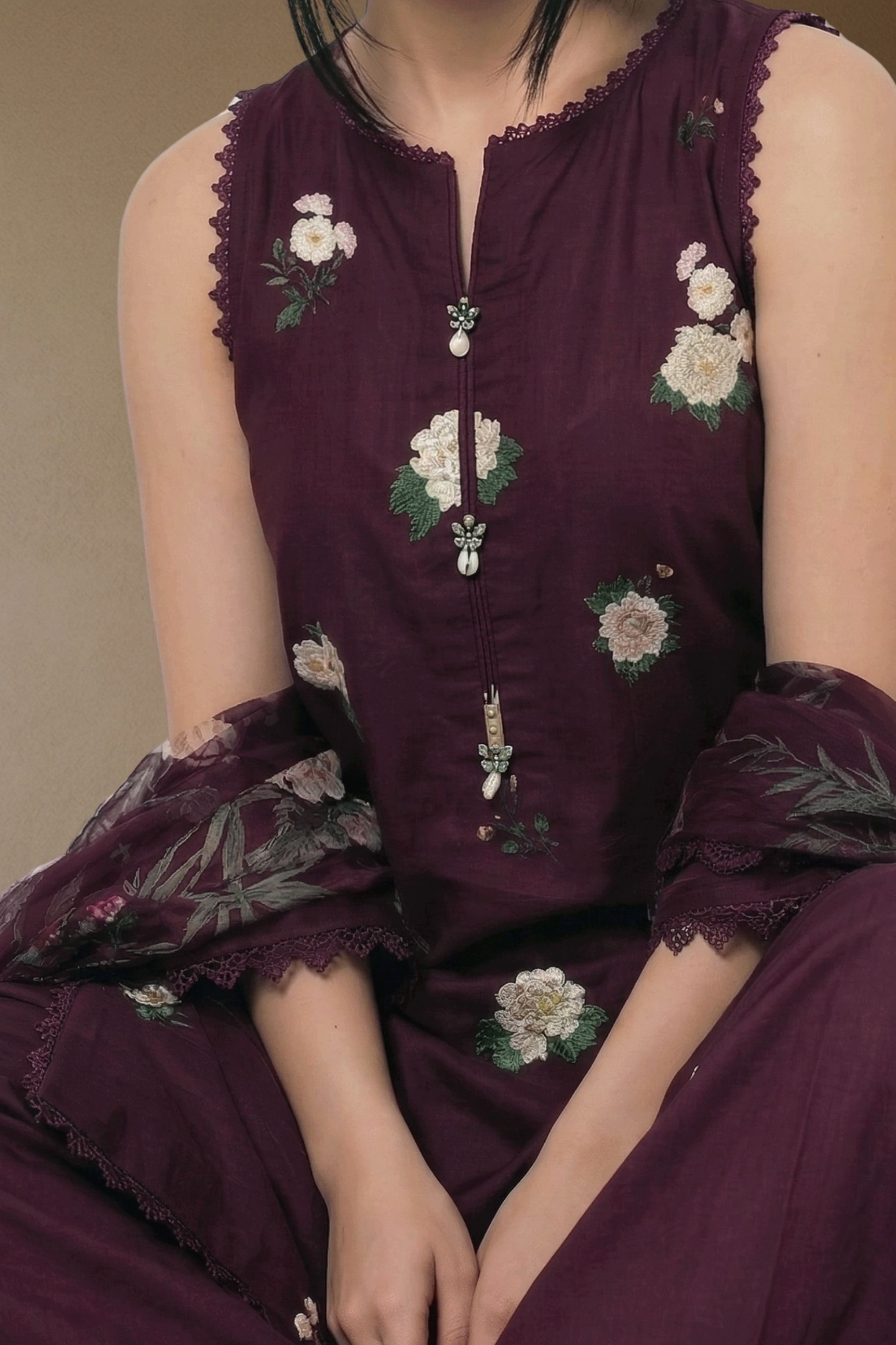 Prune - Printed Lawn Suit