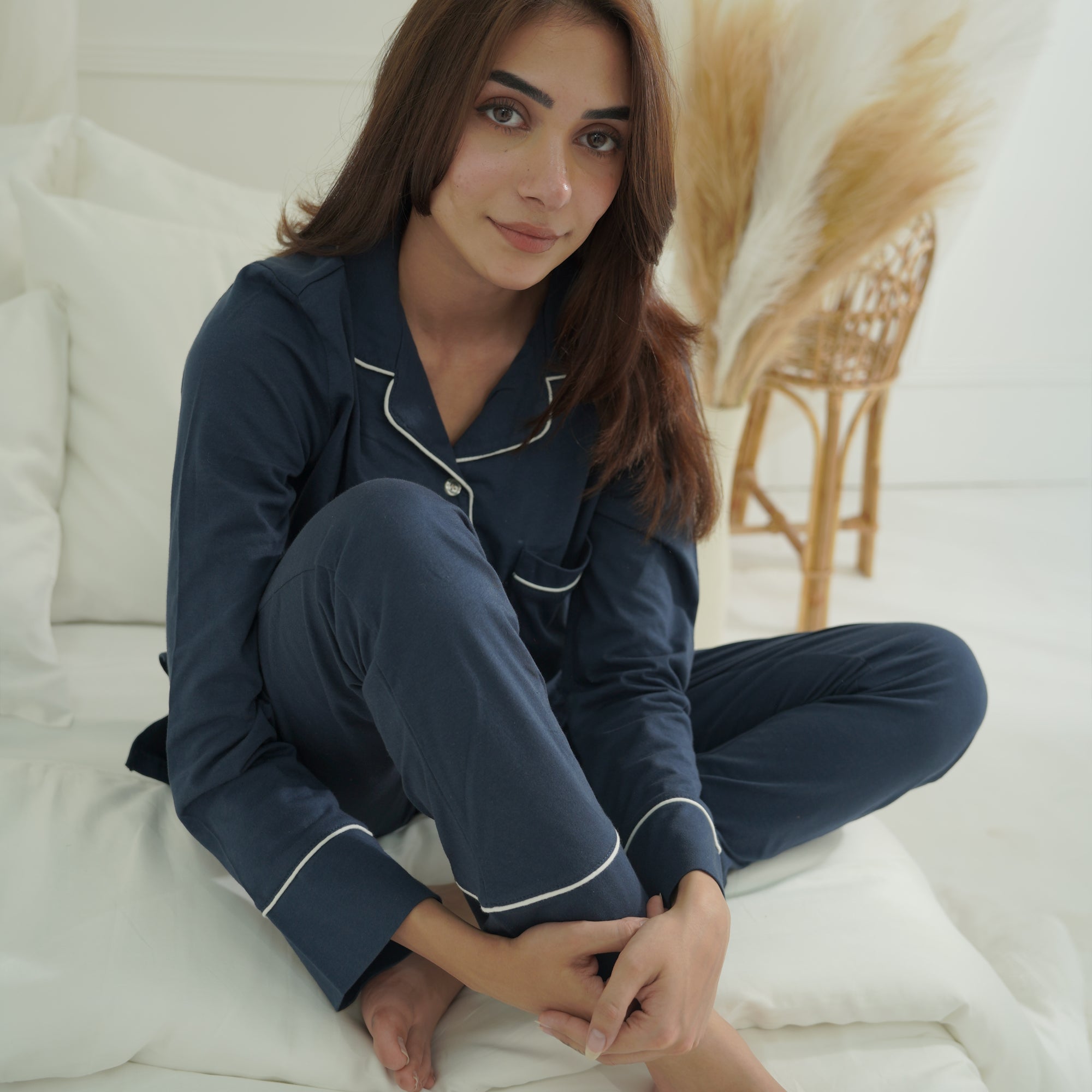 Navy Luxury Cotton Sleepwear