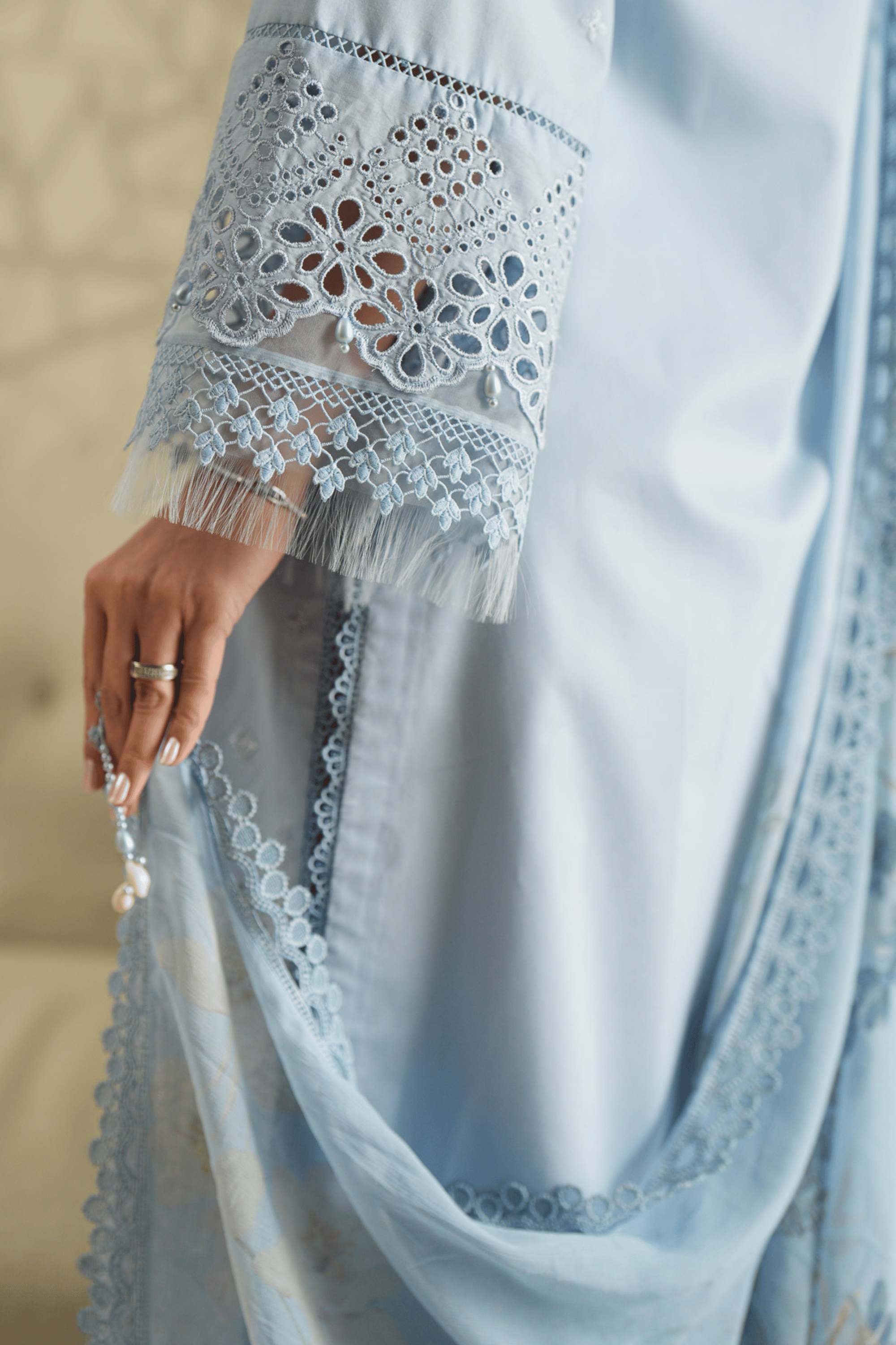 3 Piece Embroidered Lawn Suit - Azure Trellis