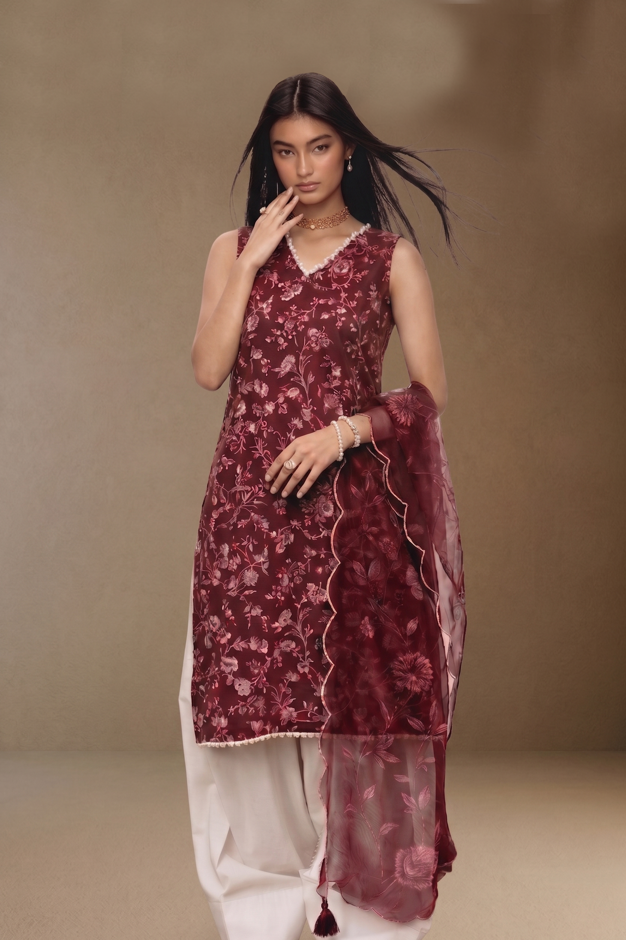 Deep Rouge - Printed Lawn Suit