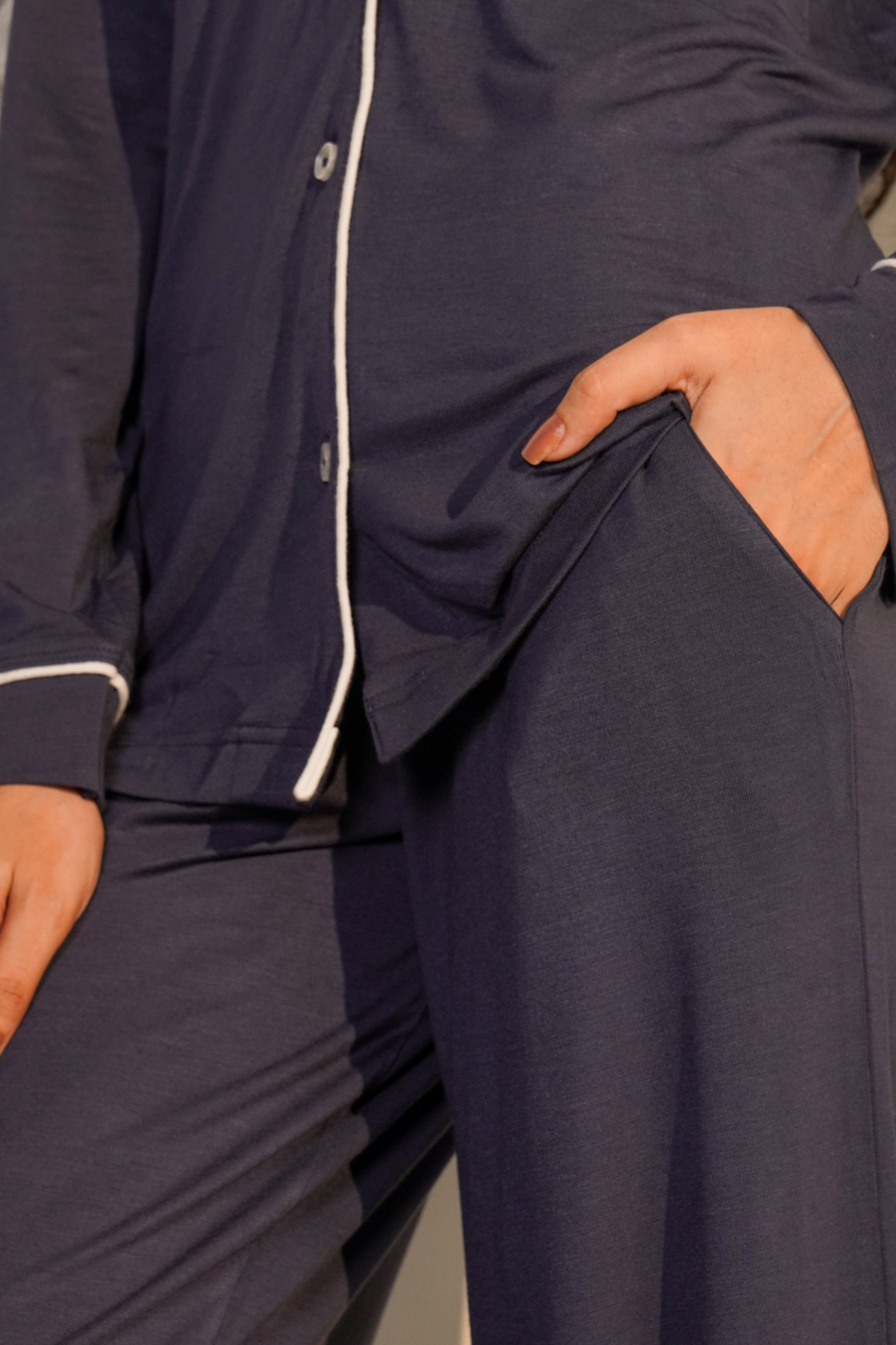 Women's Tencel modal long PJ set in navy #color_navy#option_long pj set