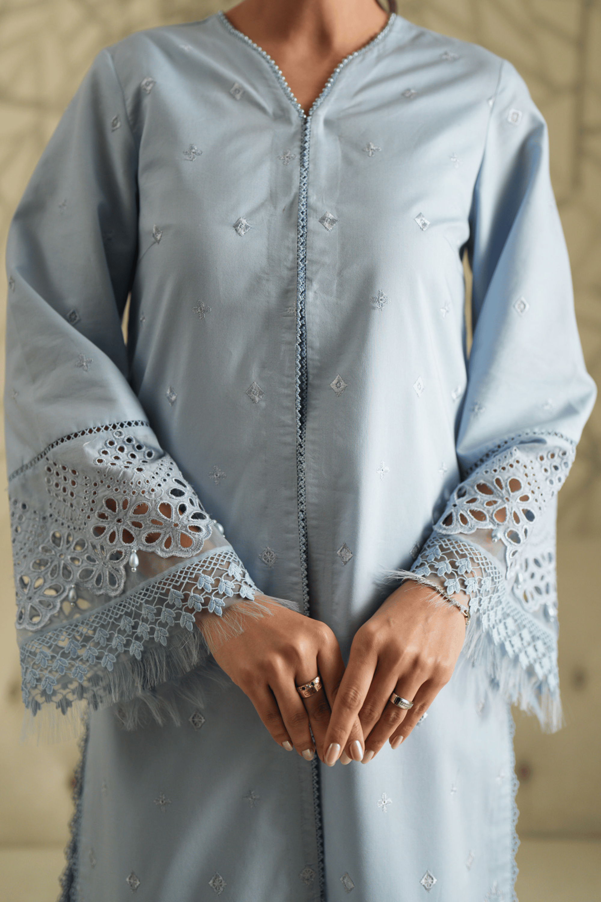 3 Piece Embroidered Lawn Suit - Azure Trellis