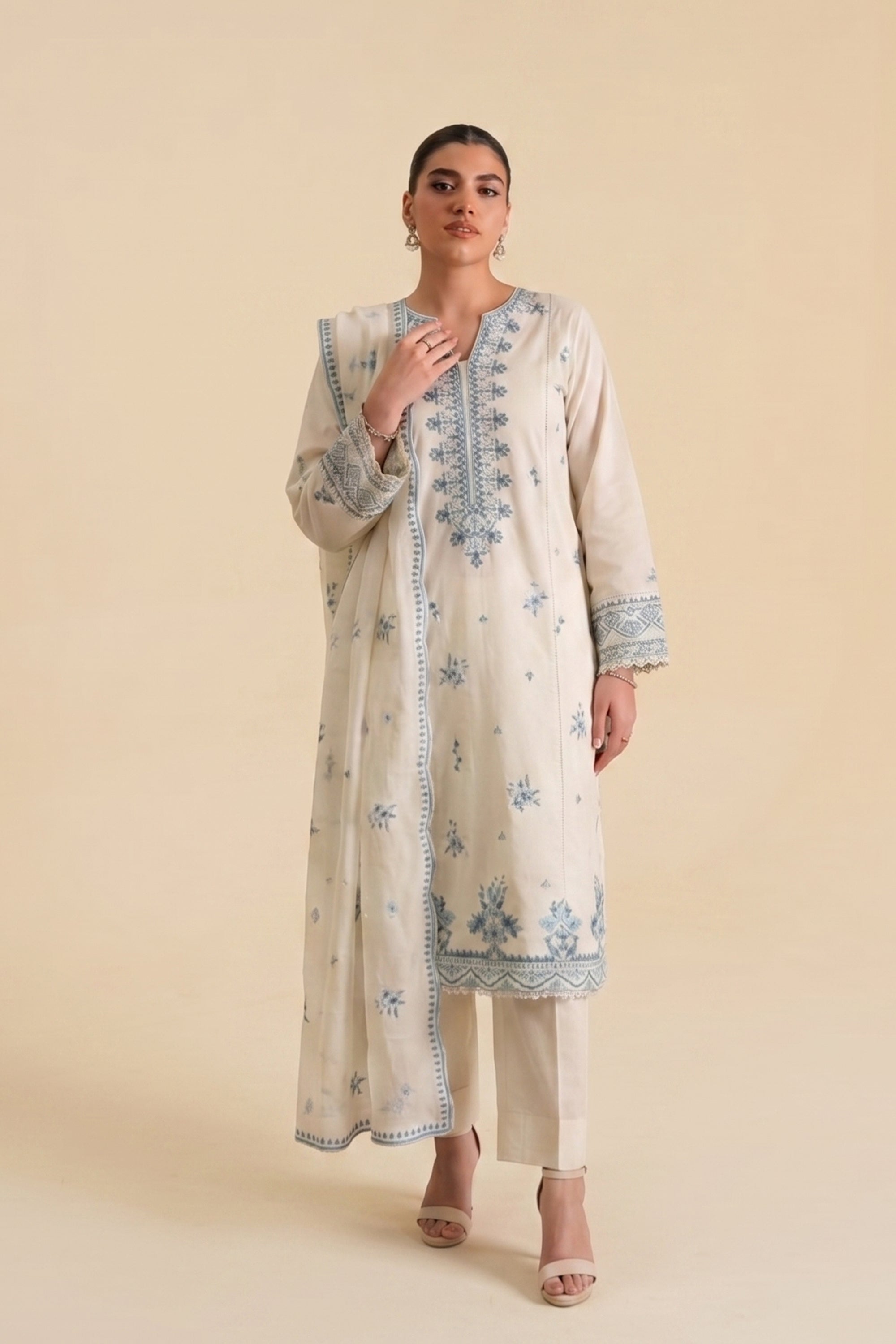 Ivory Suzani - Luxury Lawn Suit