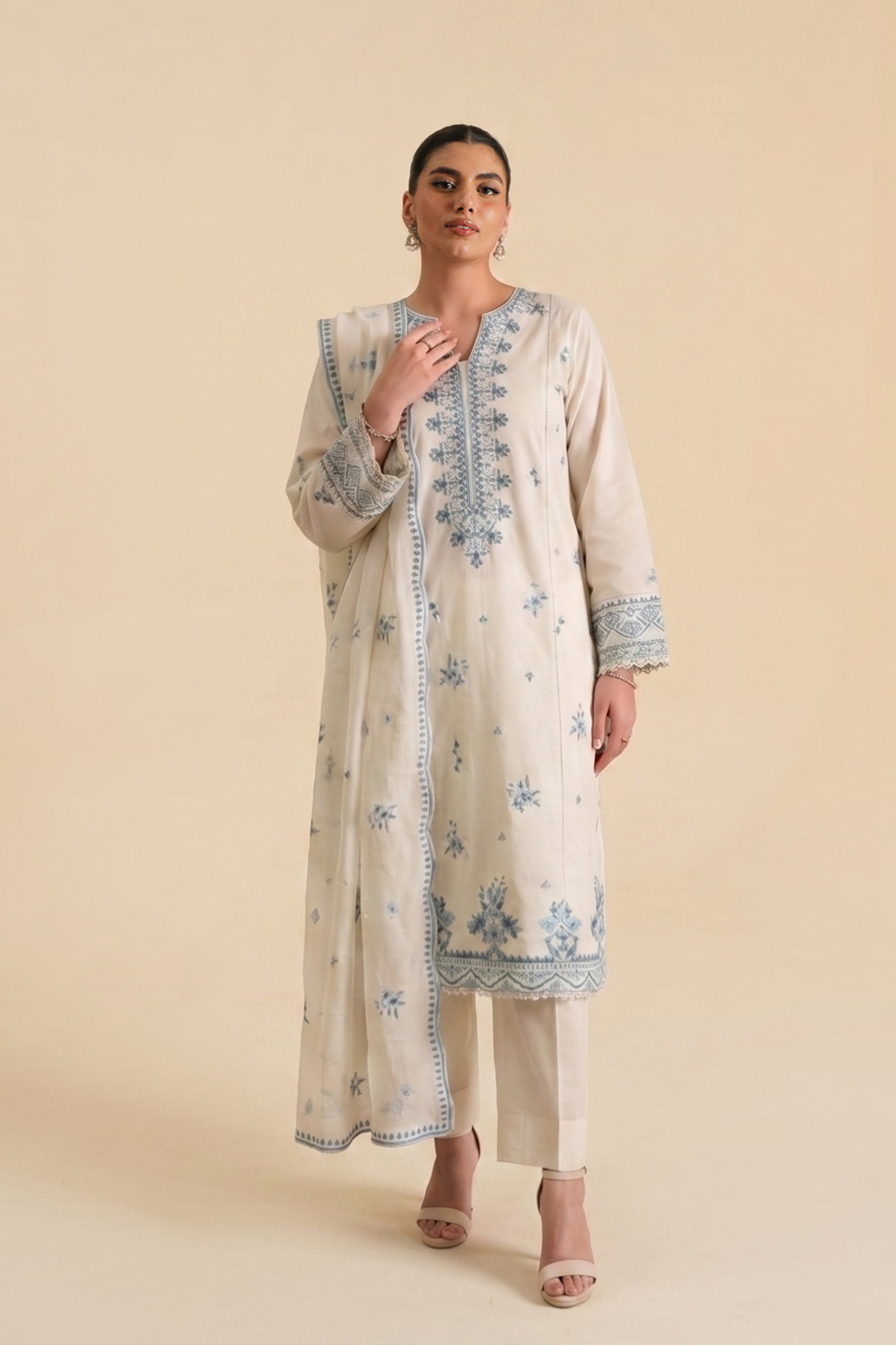 Ivory Suzani - Luxury Lawn Suit