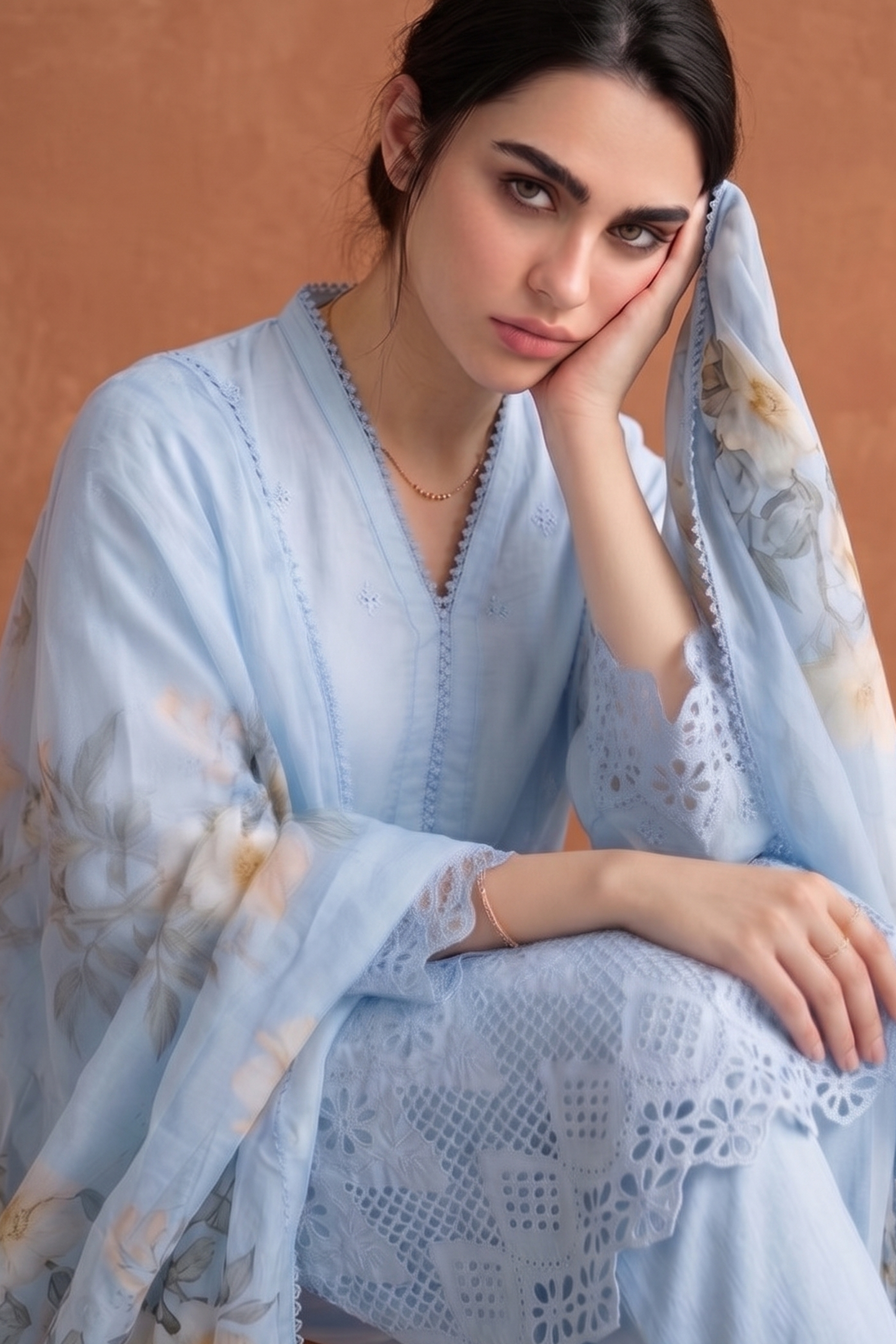 Azure Trellis - Luxury Lawn Suit