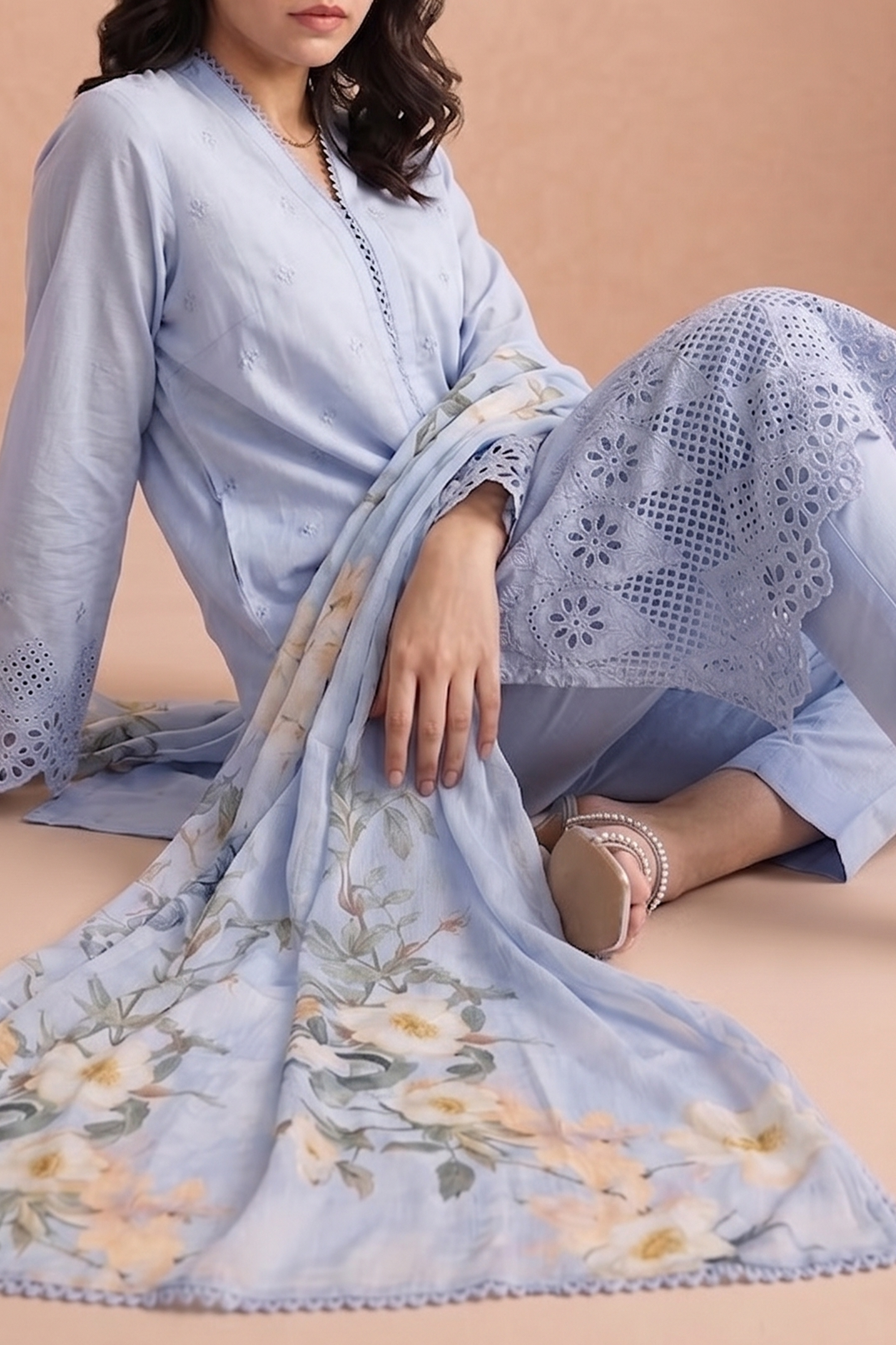 Azure Trellis - Luxury Lawn Suit