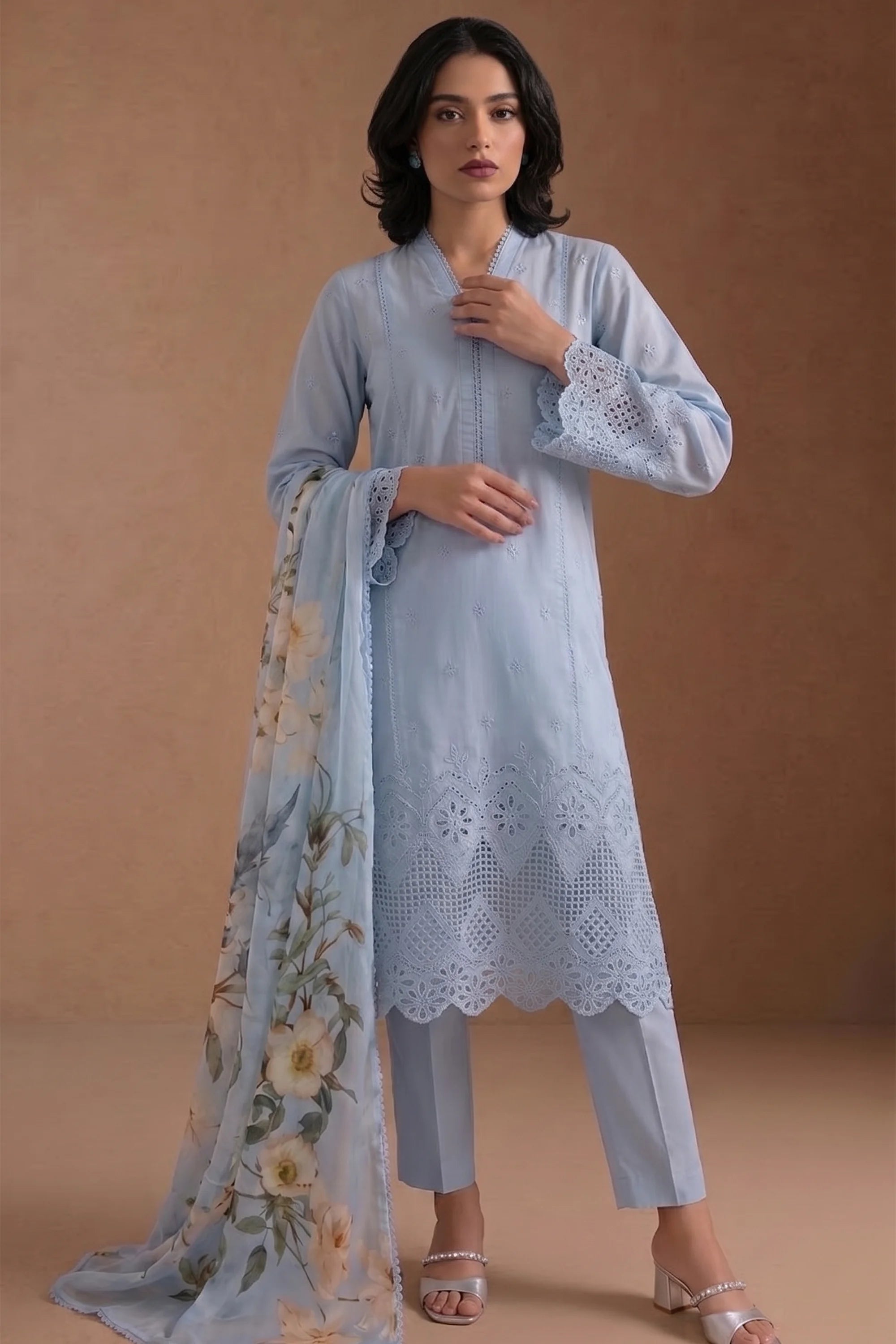 Azure Trellis - Luxury Lawn Suit