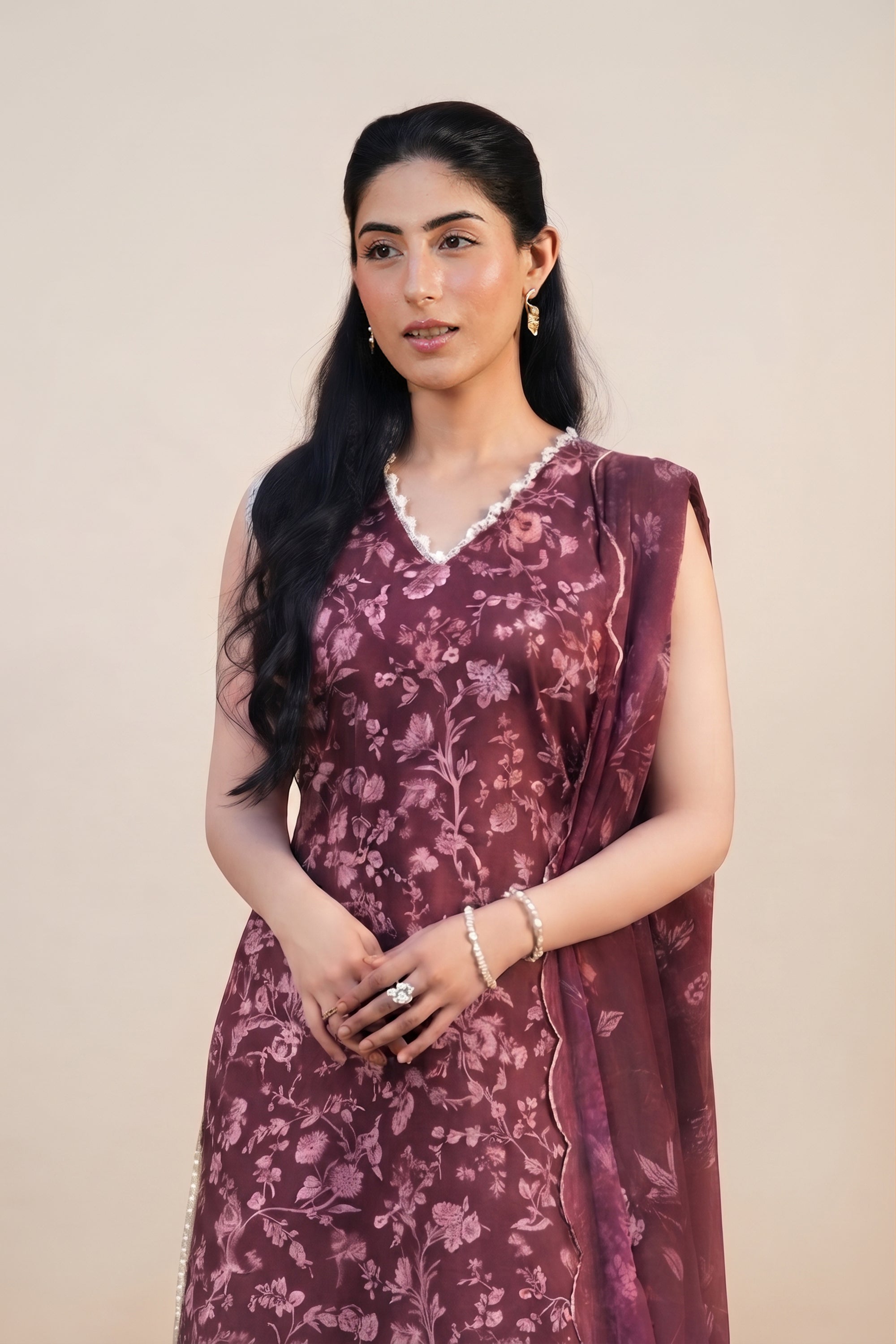 Deep Rouge - Printed Lawn Suit