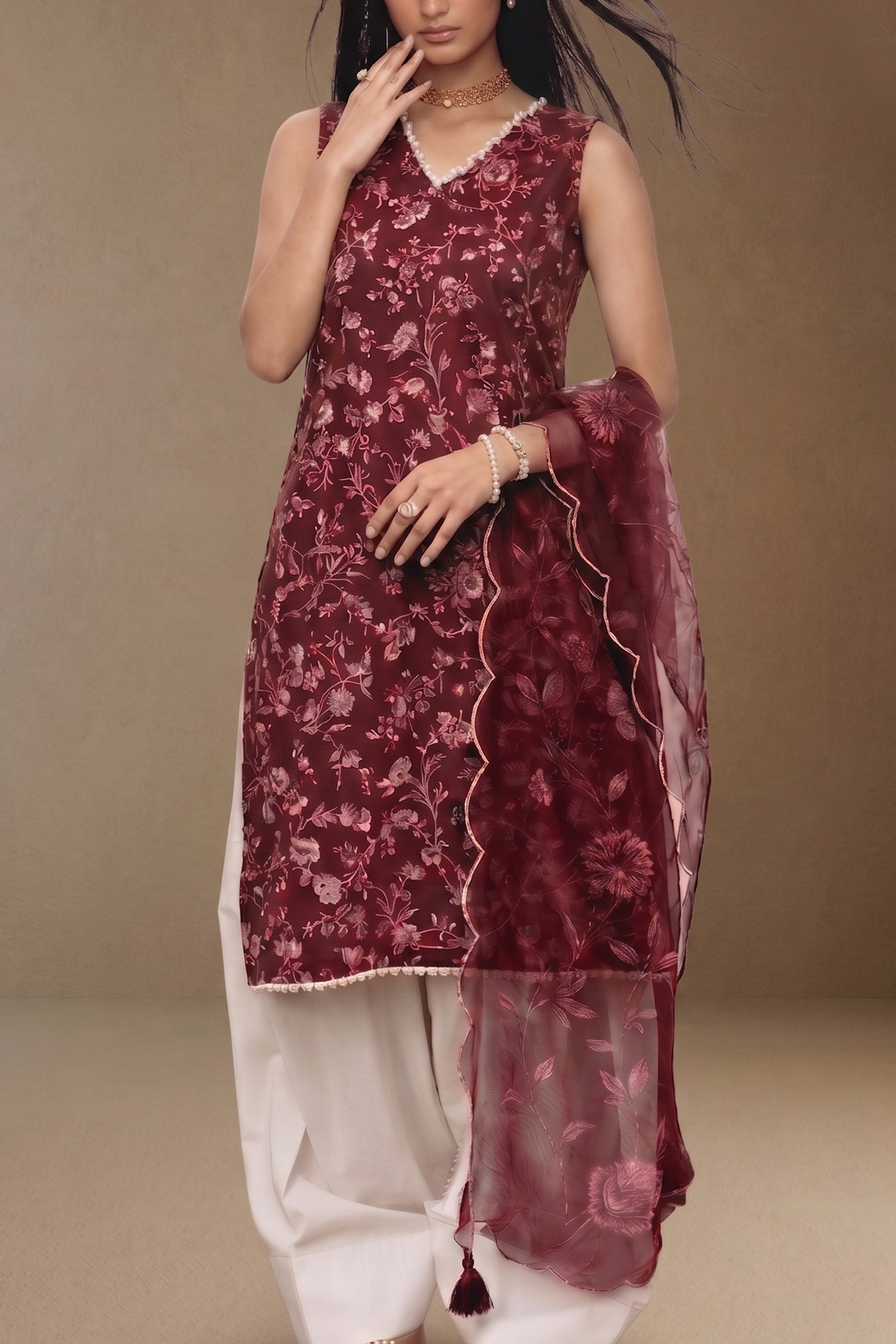 Deep Rouge - Printed Lawn Suit