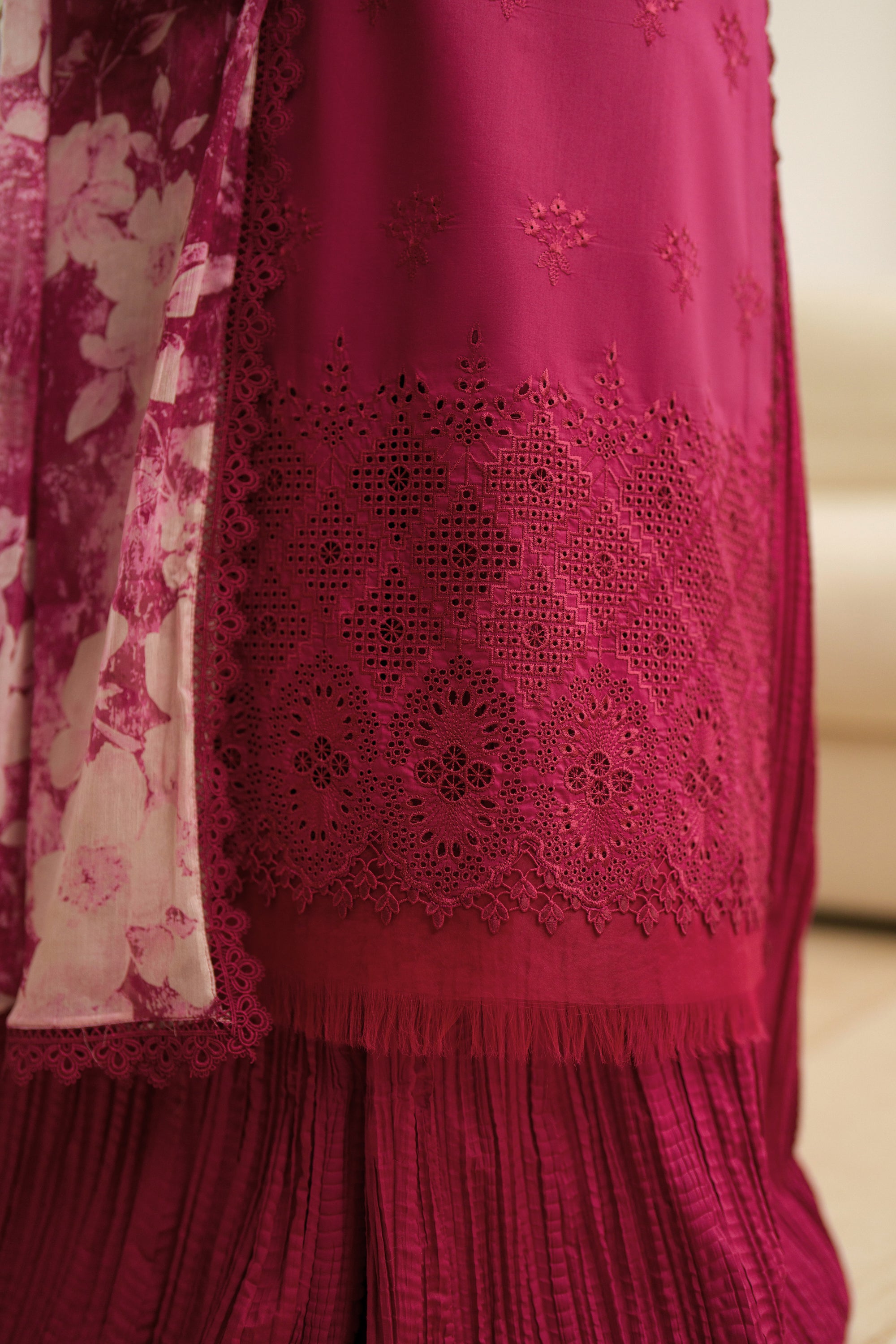 3 Piece Embroidered Lawn Suit - Mulberry Lattice