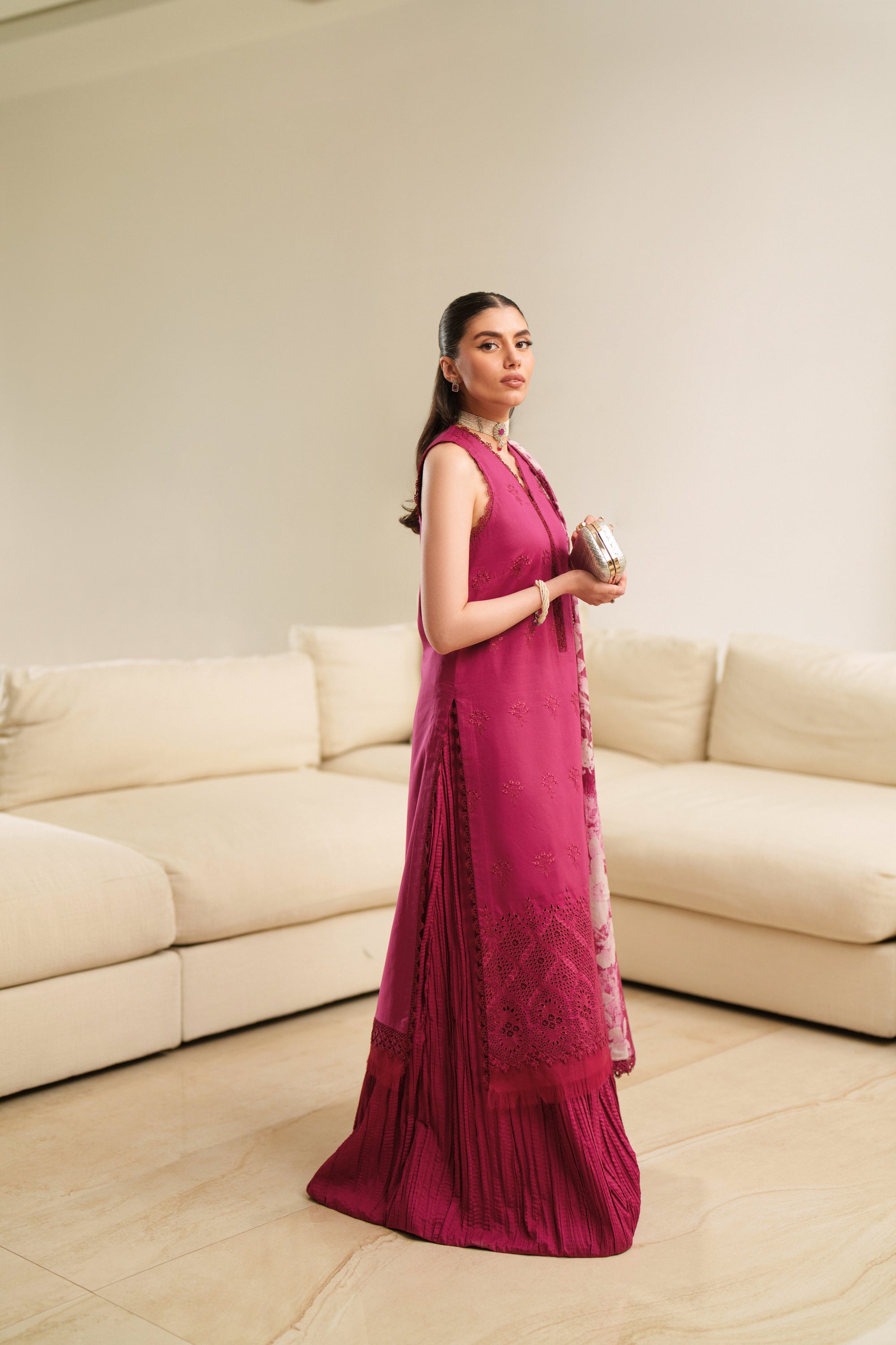 3 Piece Embroidered Lawn Suit - Mulberry Lattice