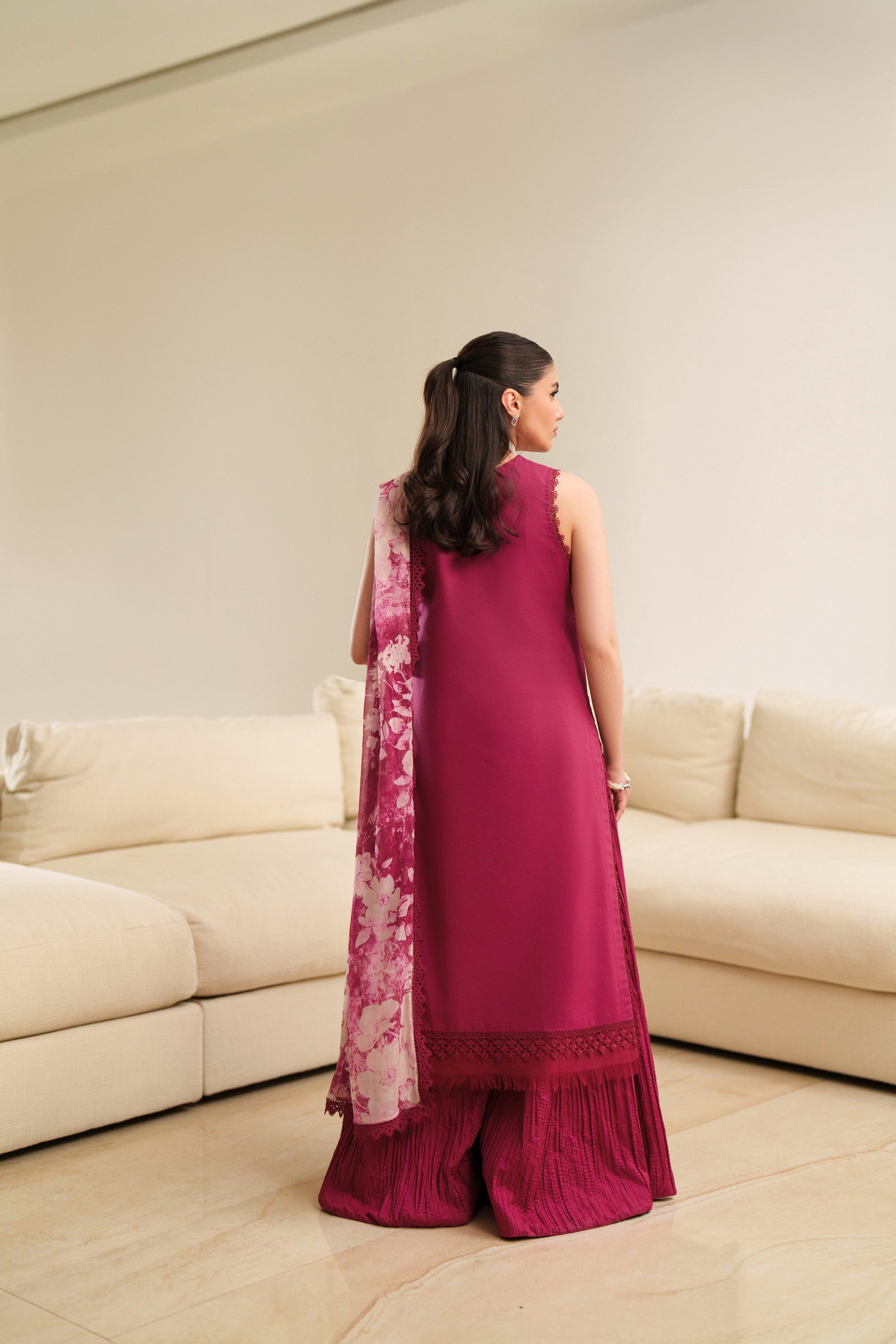 3 Piece Embroidered Lawn Suit - Mulberry Lattice