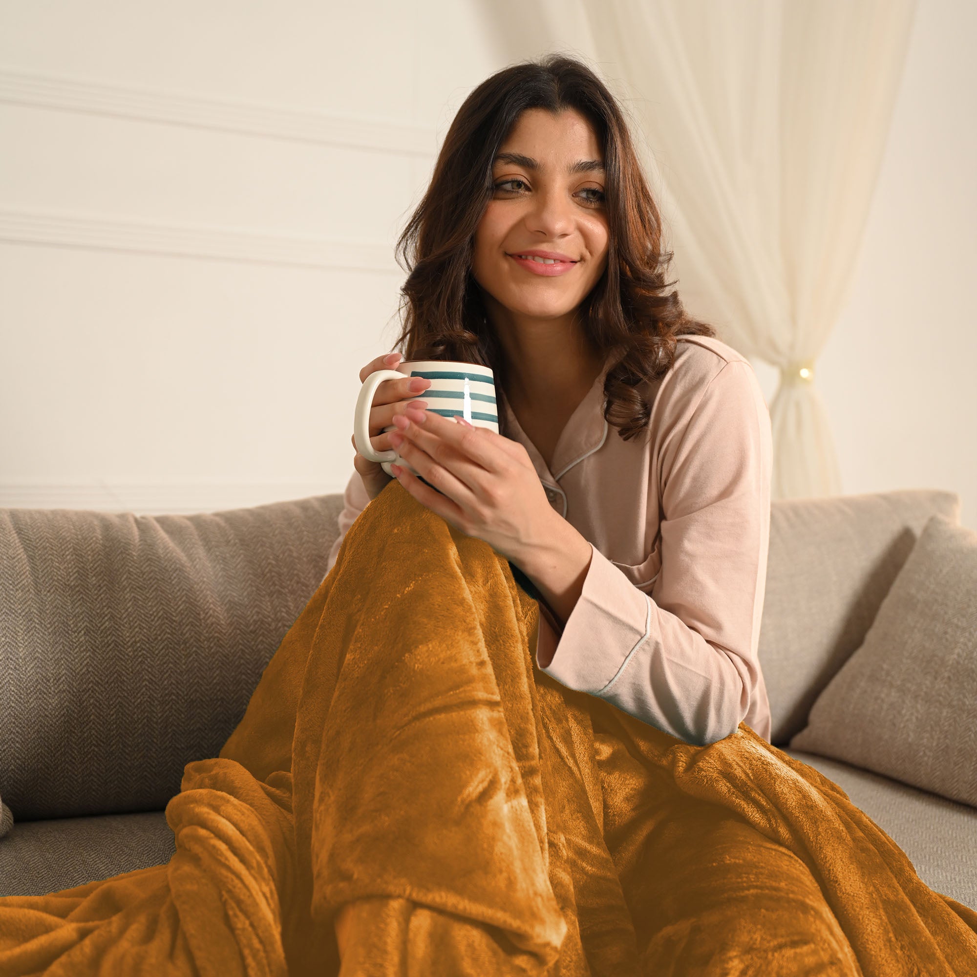 Mustard Microfiber Plush Blanket