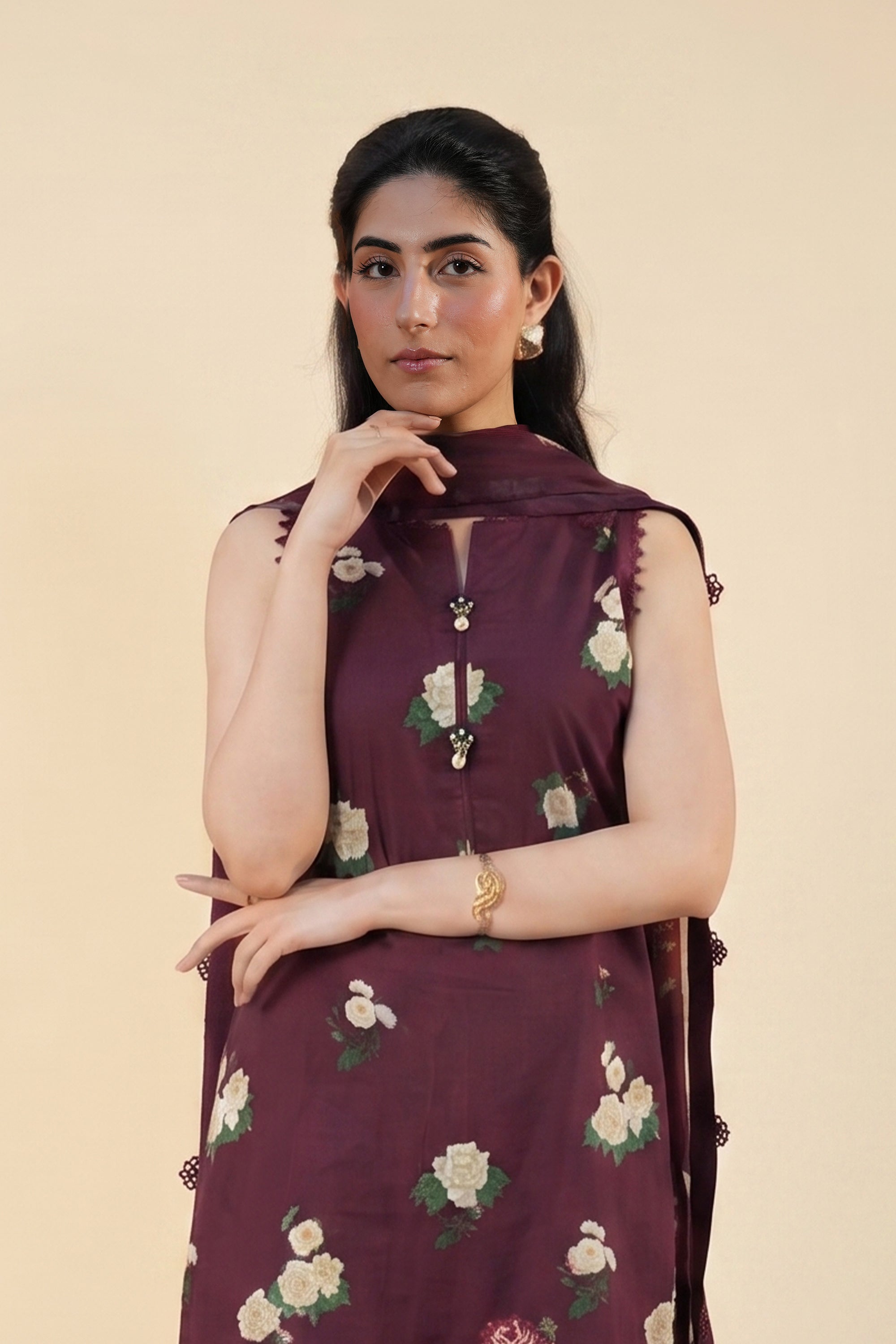 Prune - Printed Lawn Suit