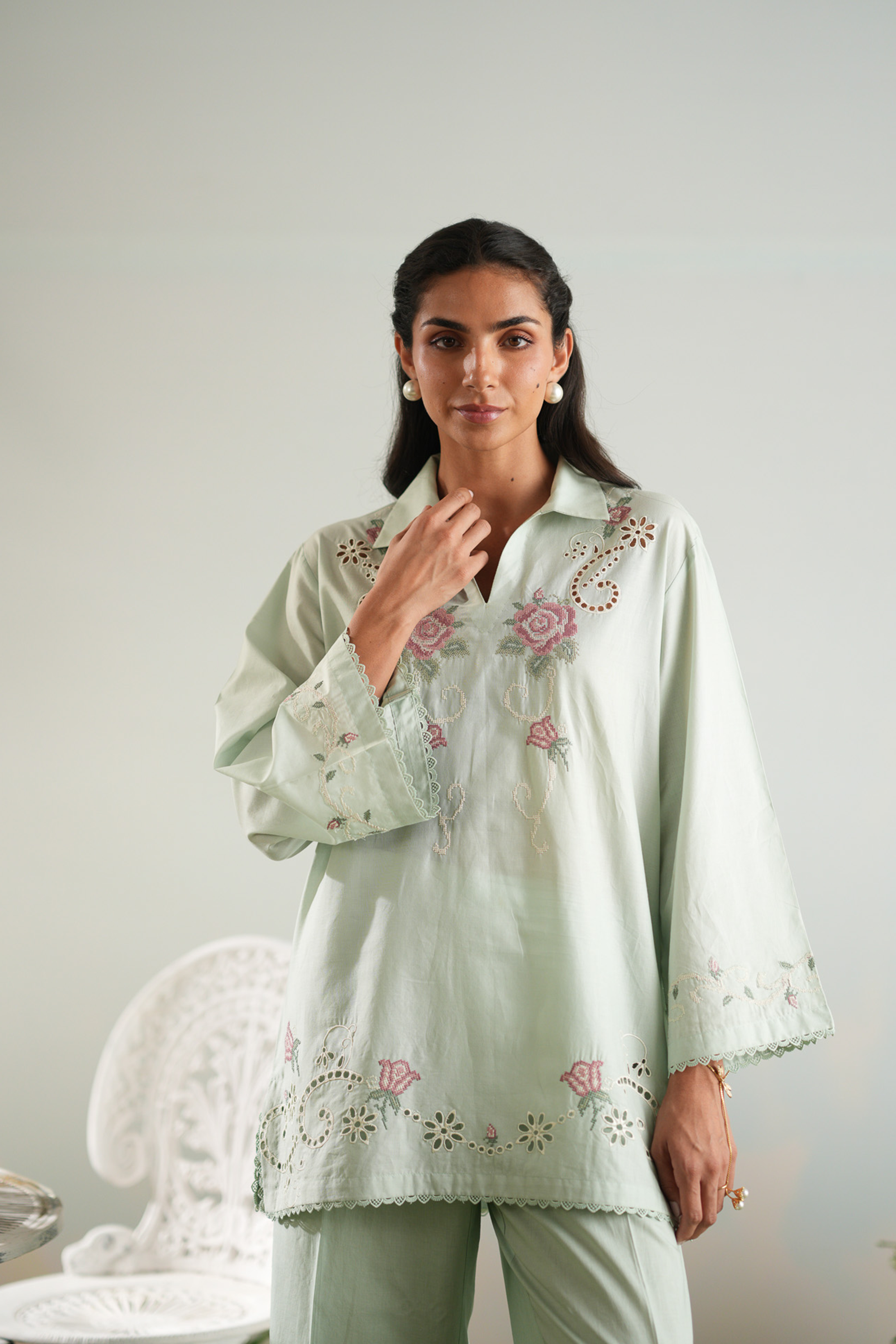Rose Vine Embroidered Co-ord Set
