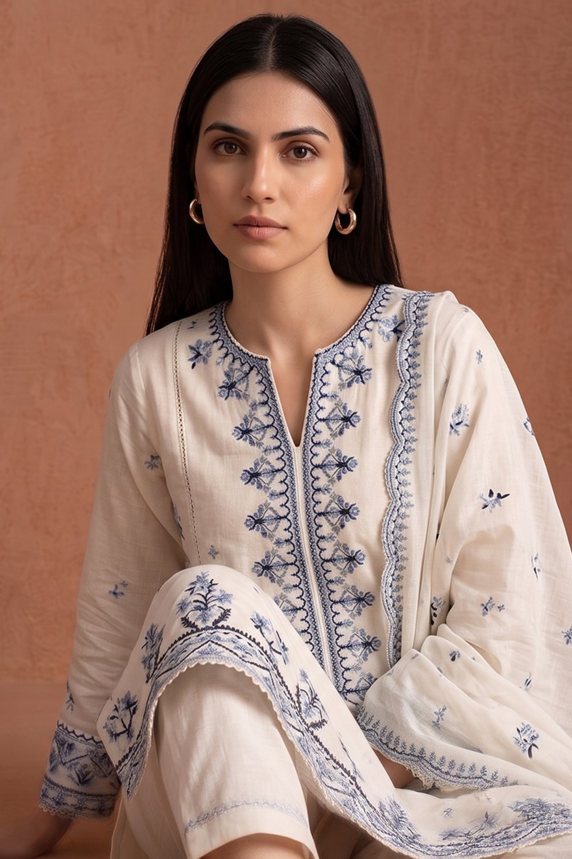 Ivory Suzani - Luxury Lawn Suit