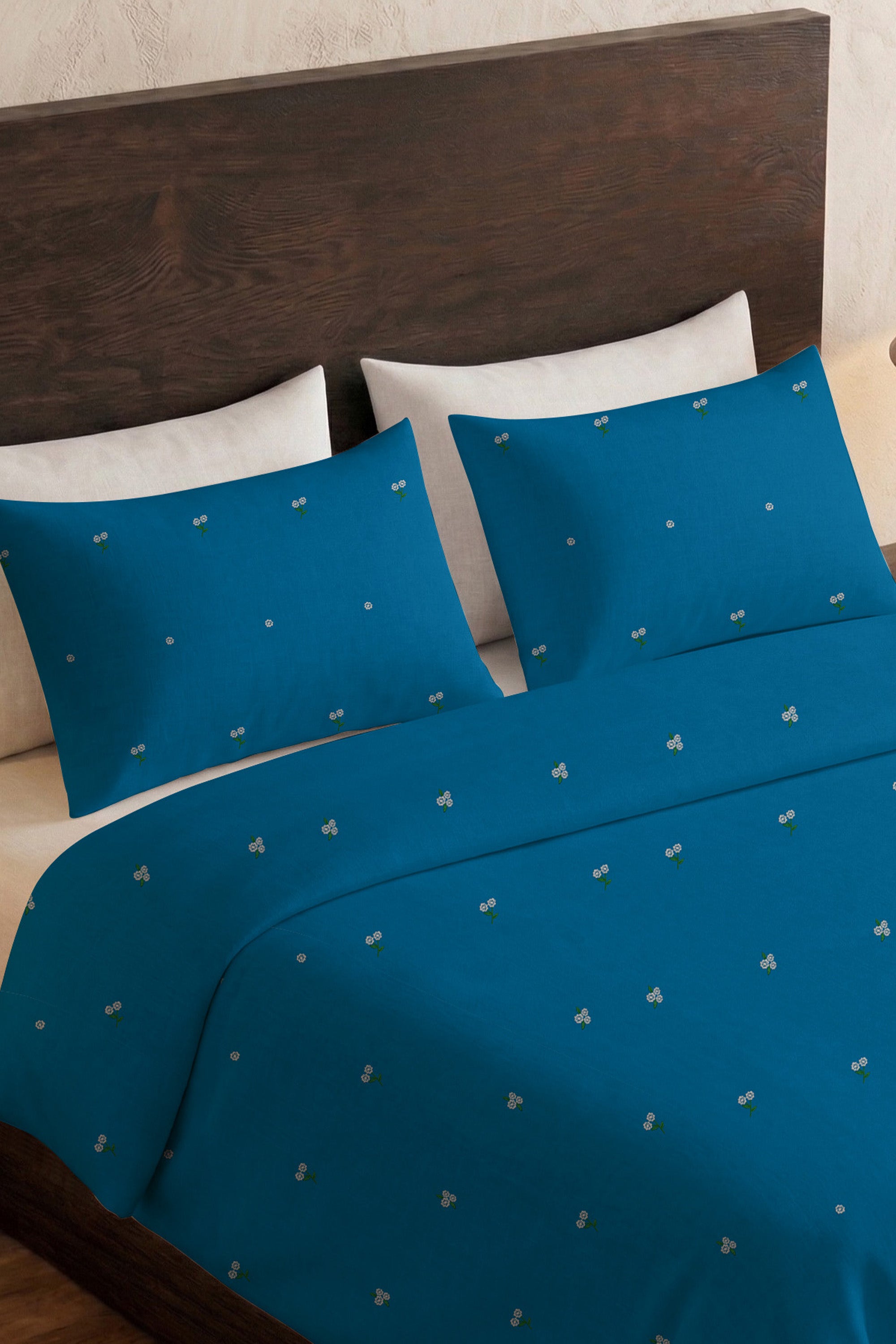 T400 Luxe Teal Embroidered Egyptian Cotton Duvet Cover Set